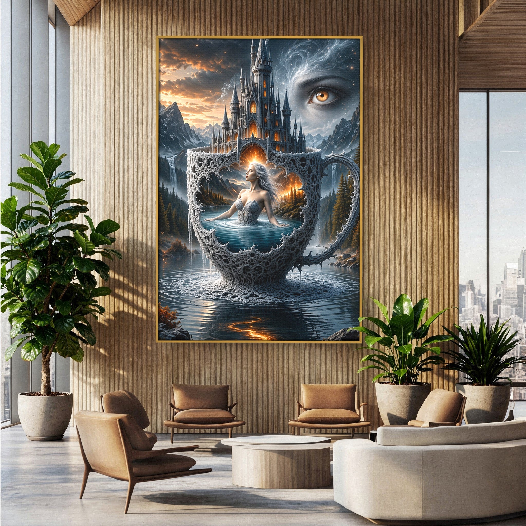 Tablou Canvas Premium LuxCanva® U1091, Castelul Din Ceasca, Fantezie, Peisaj, Mister, Castel, Dormitor, Culori Vibrante