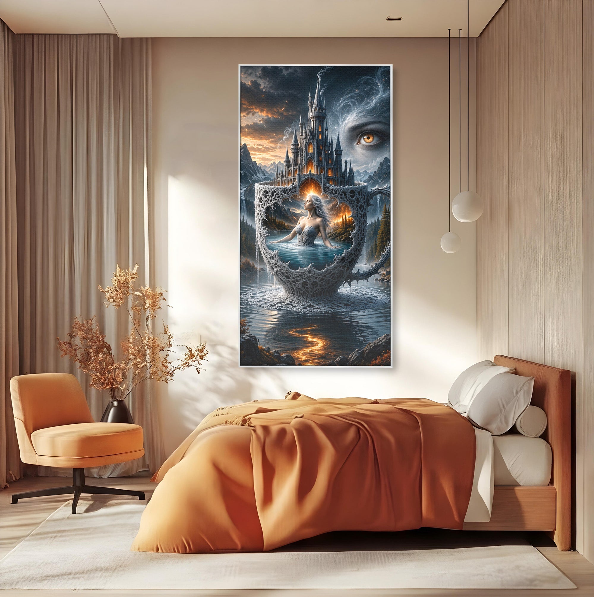 Tablou Canvas Premium LuxCanva® U1091, Castelul Din Ceasca, Fantezie, Peisaj, Mister, Castel, Dormitor, Culori Vibrante