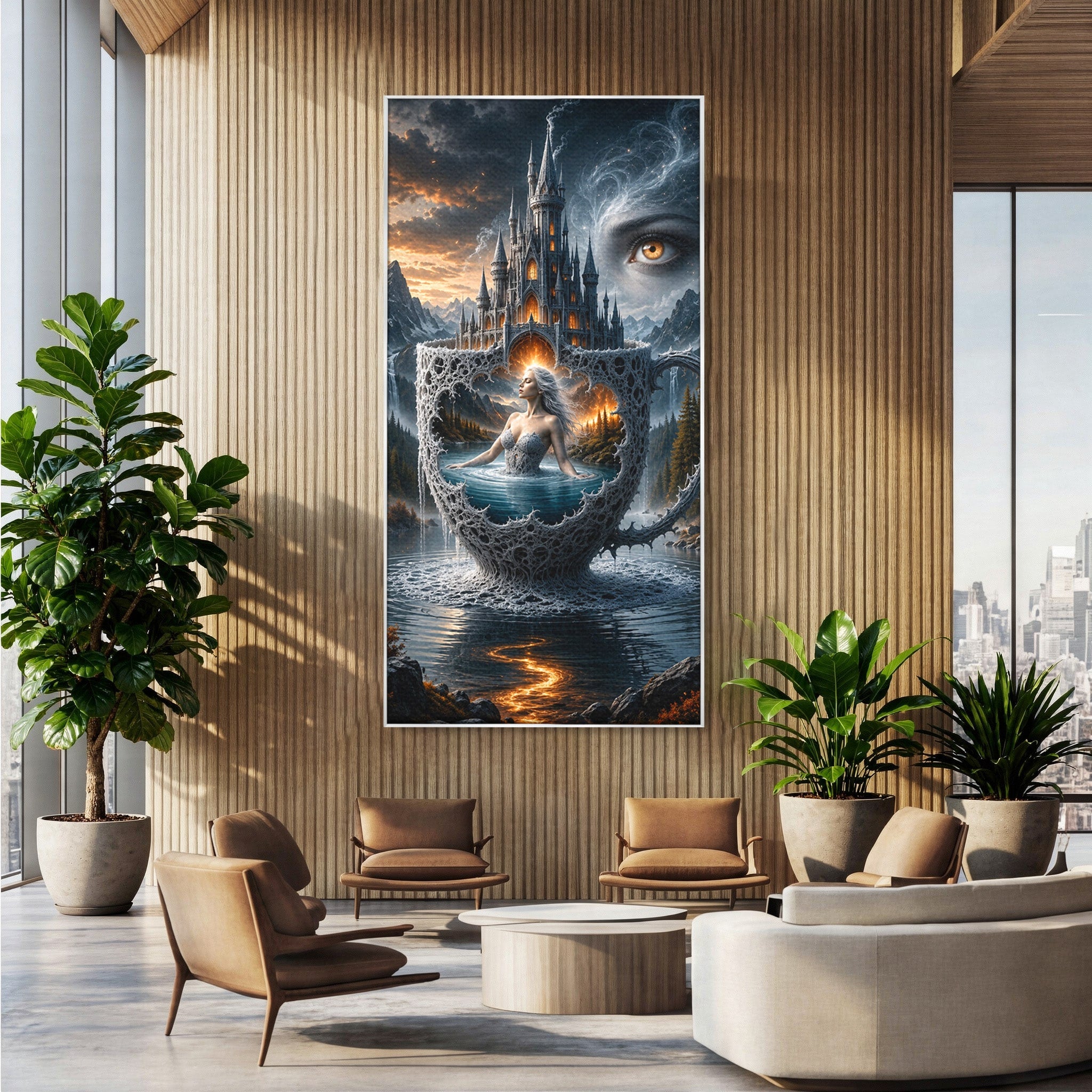 Tablou Canvas Premium LuxCanva® U1091, Castelul Din Ceasca, Fantezie, Peisaj, Mister, Castel, Dormitor, Culori Vibrante