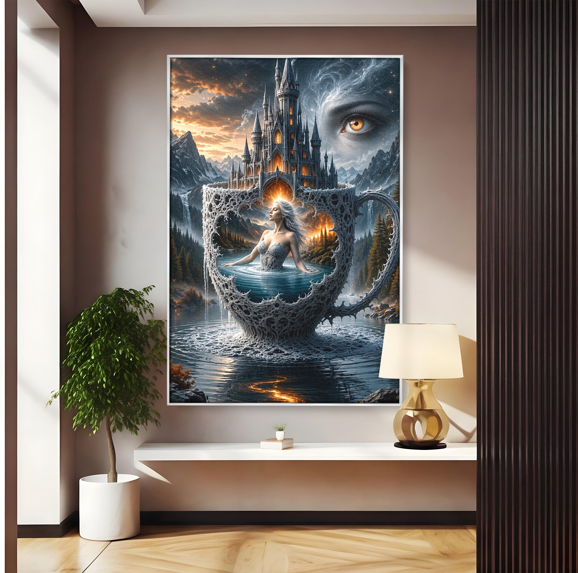 Tablou Canvas Premium LuxCanva® U1091, Castelul Din Ceasca, Fantezie, Peisaj, Mister, Castel, Dormitor, Culori Vibrante