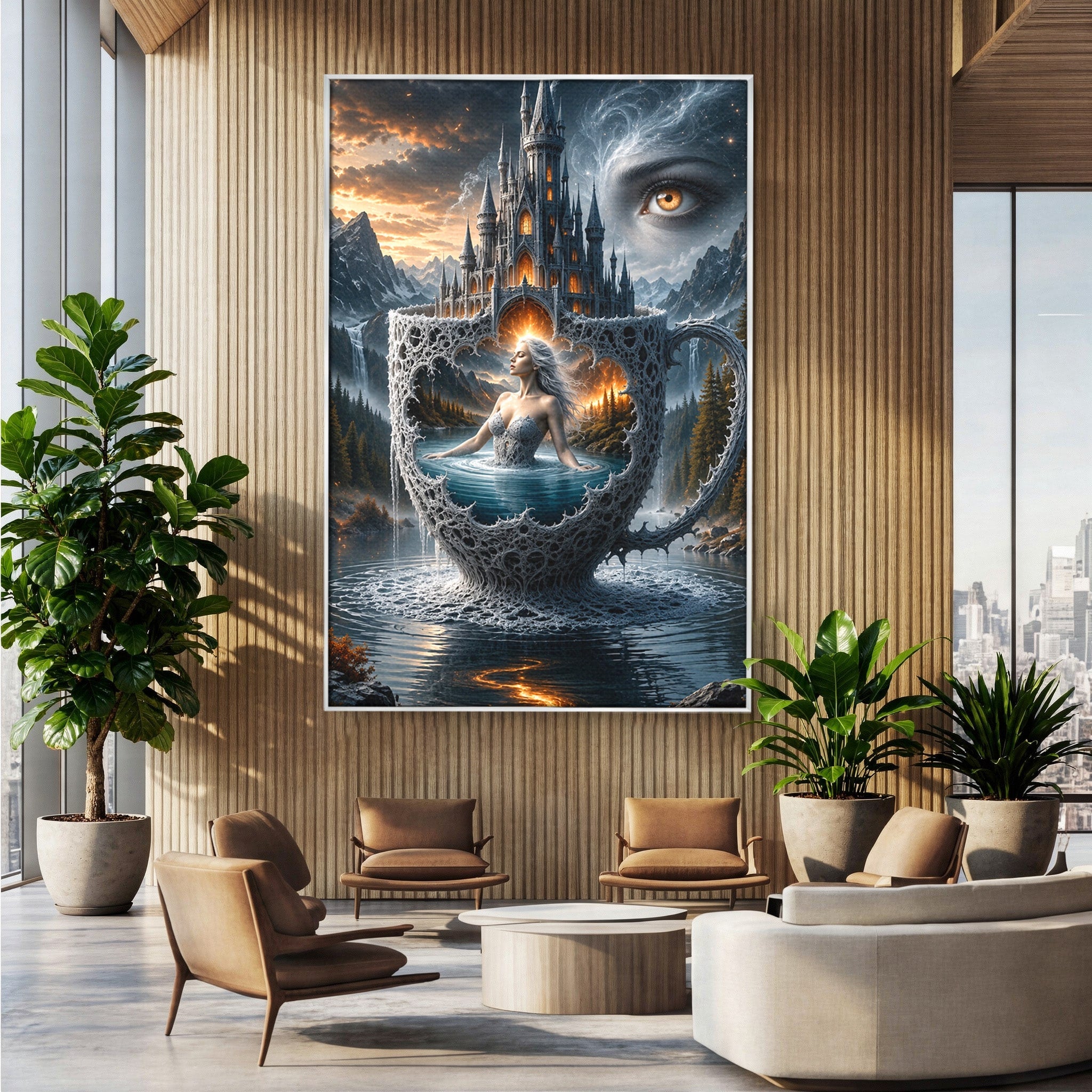 Tablou Canvas Premium LuxCanva® U1091, Castelul Din Ceasca, Fantezie, Peisaj, Mister, Castel, Dormitor, Culori Vibrante