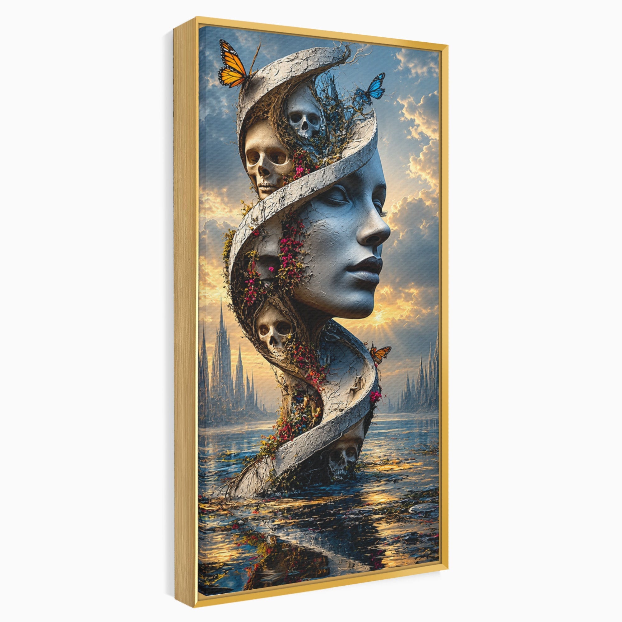 Tablou Canvas Premium LuxCanva® U1093, Chipul Naturii Metamorfozate, Craniu, Fluturi, Fantezie, Chip, Living, Culori Vibrante