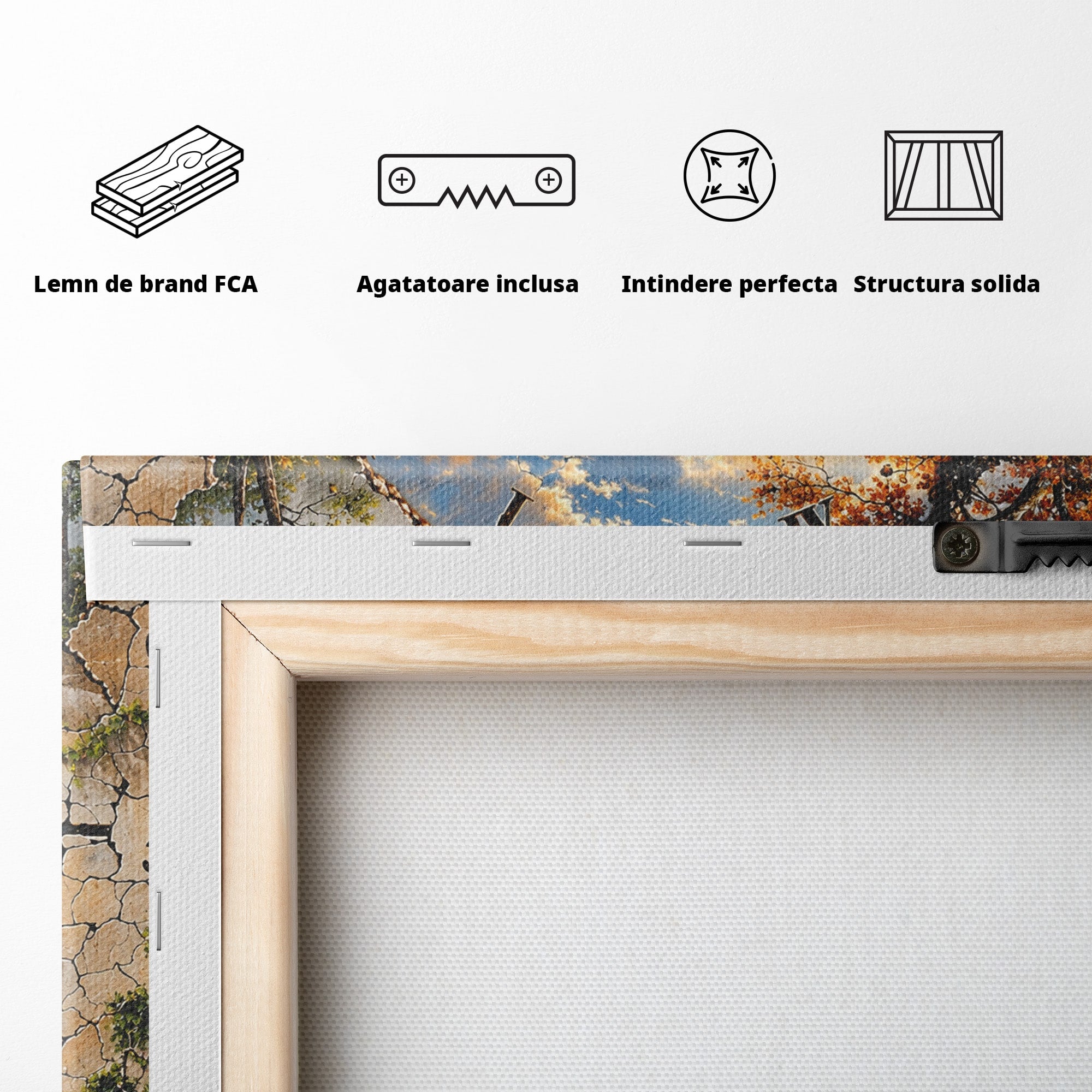 Tablou Canvas Premium LuxCanva® U1094, Peisaj Rustic Cu Ceas, Natura, Timp, Peisaj, Ceas, Living, Culori Vibrante