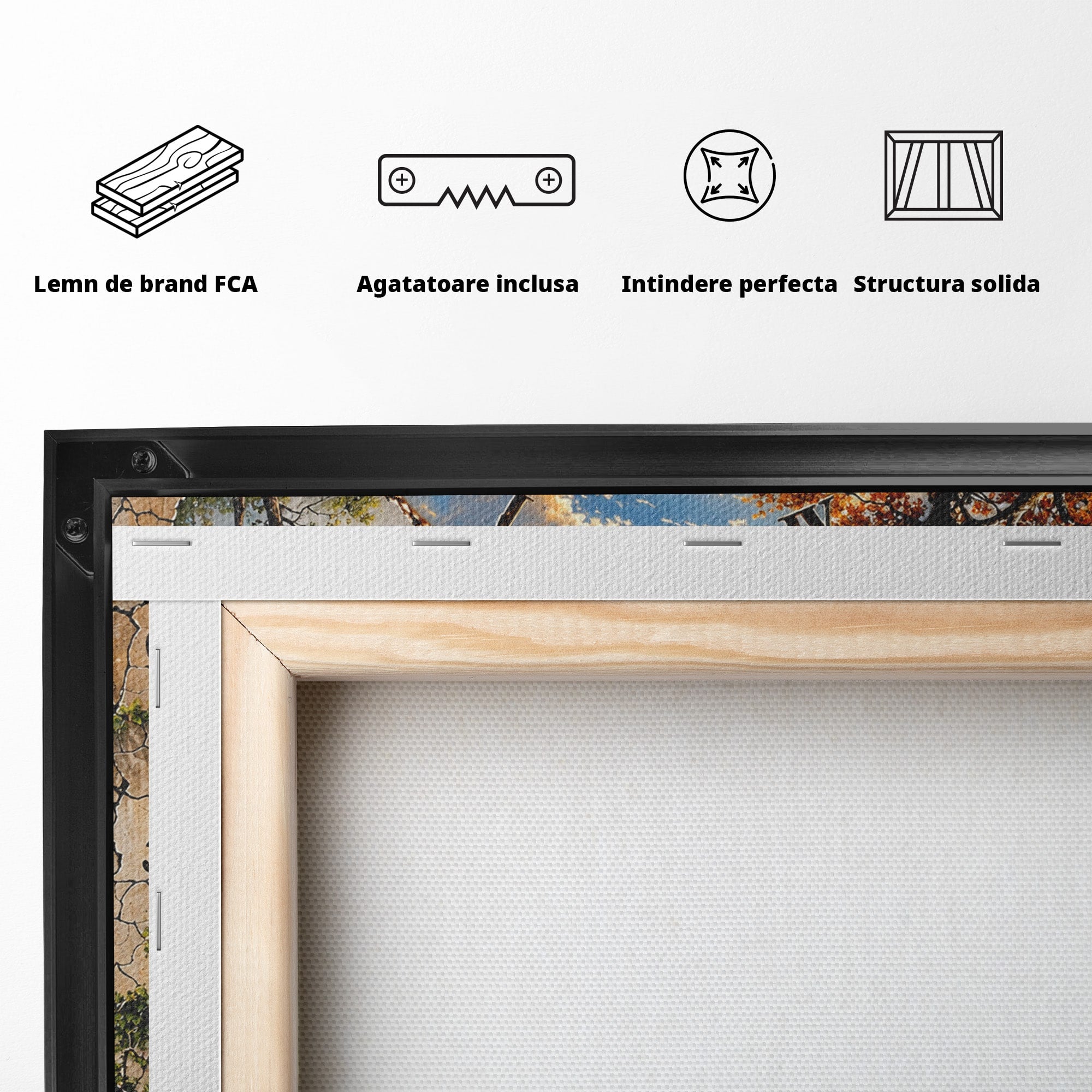 Tablou Canvas Premium LuxCanva® U1094, Peisaj Rustic Cu Ceas, Natura, Timp, Peisaj, Ceas, Living, Culori Vibrante