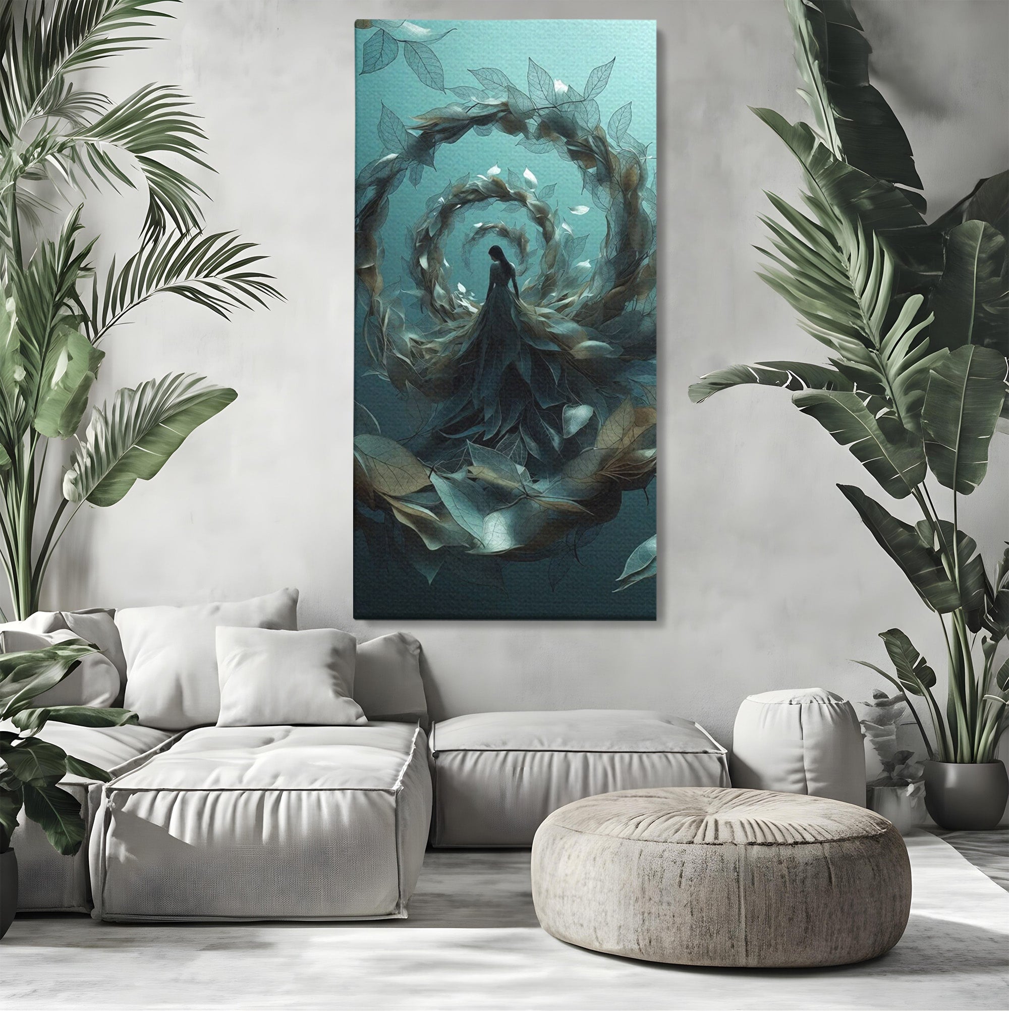 Tablou Canvas Premium LuxCanva® U1096, Femeie In Spirala Naturii,  Artistic, Femeie, Natură, Spirală, Dormitor, Culori Vibrante