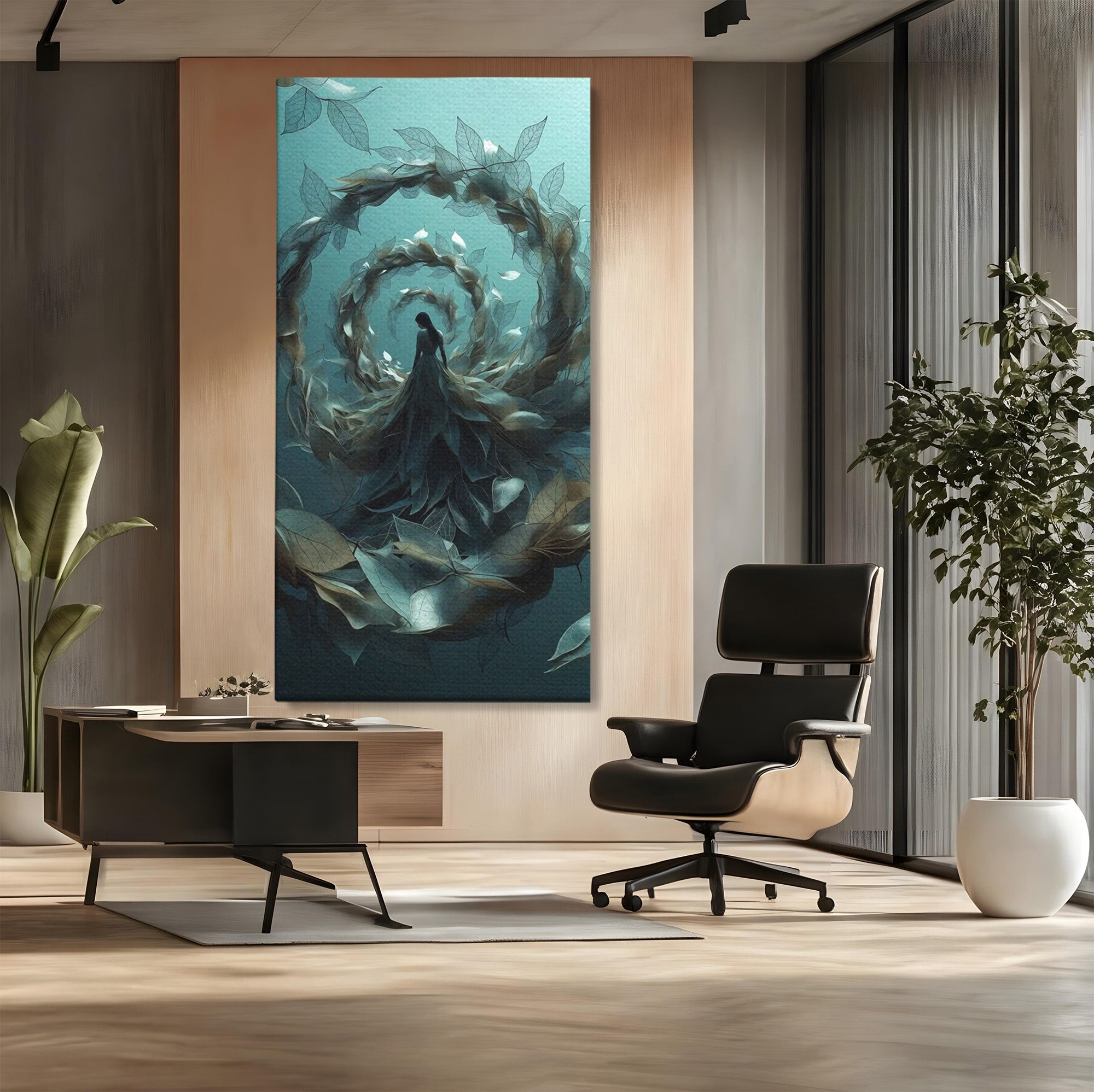 Tablou Canvas Premium LuxCanva® U1096, Femeie In Spirala Naturii,  Artistic, Femeie, Natură, Spirală, Dormitor, Culori Vibrante