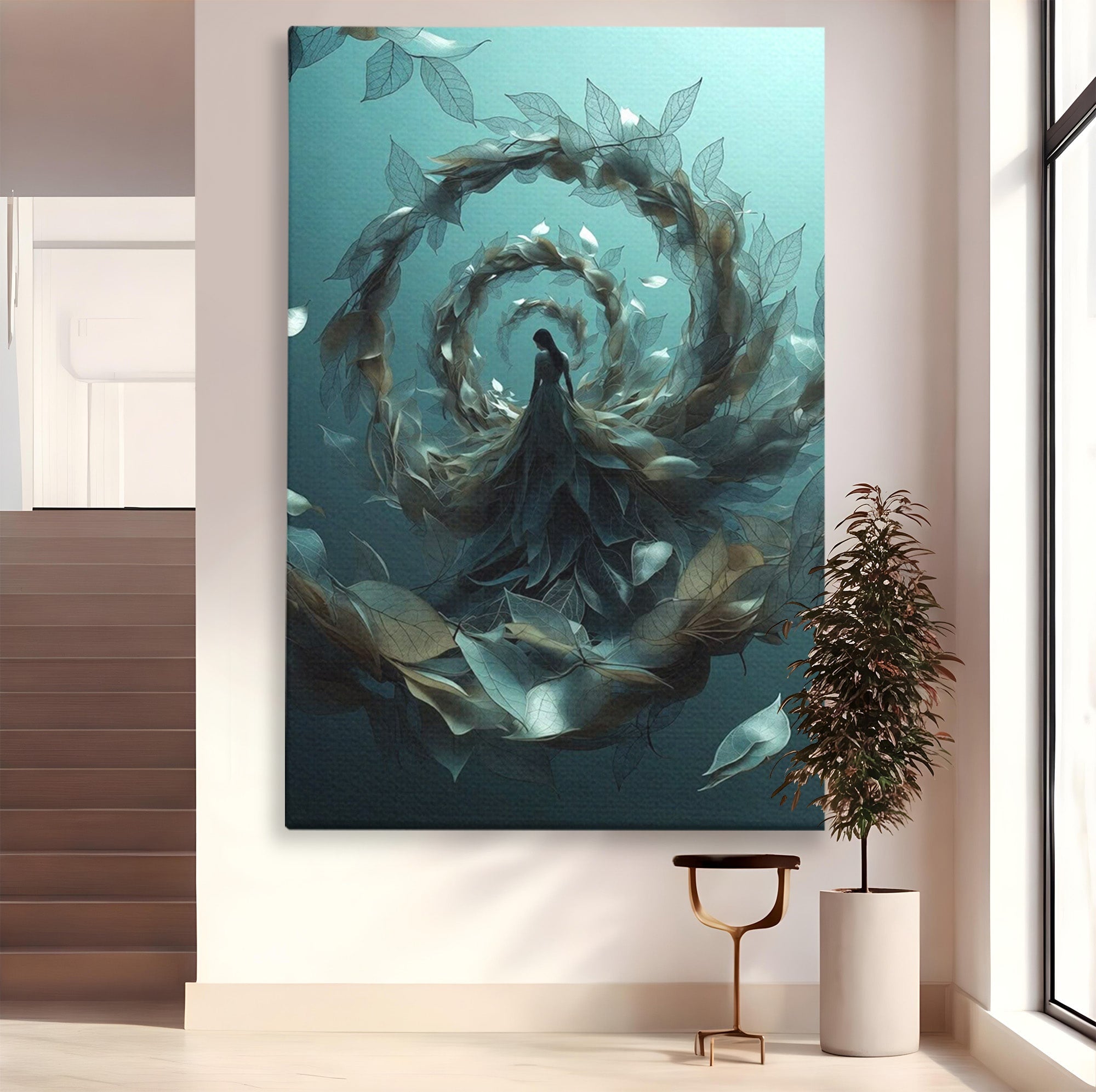 Tablou Canvas Premium LuxCanva® U1096, Femeie In Spirala Naturii,  Artistic, Femeie, Natură, Spirală, Dormitor, Culori Vibrante