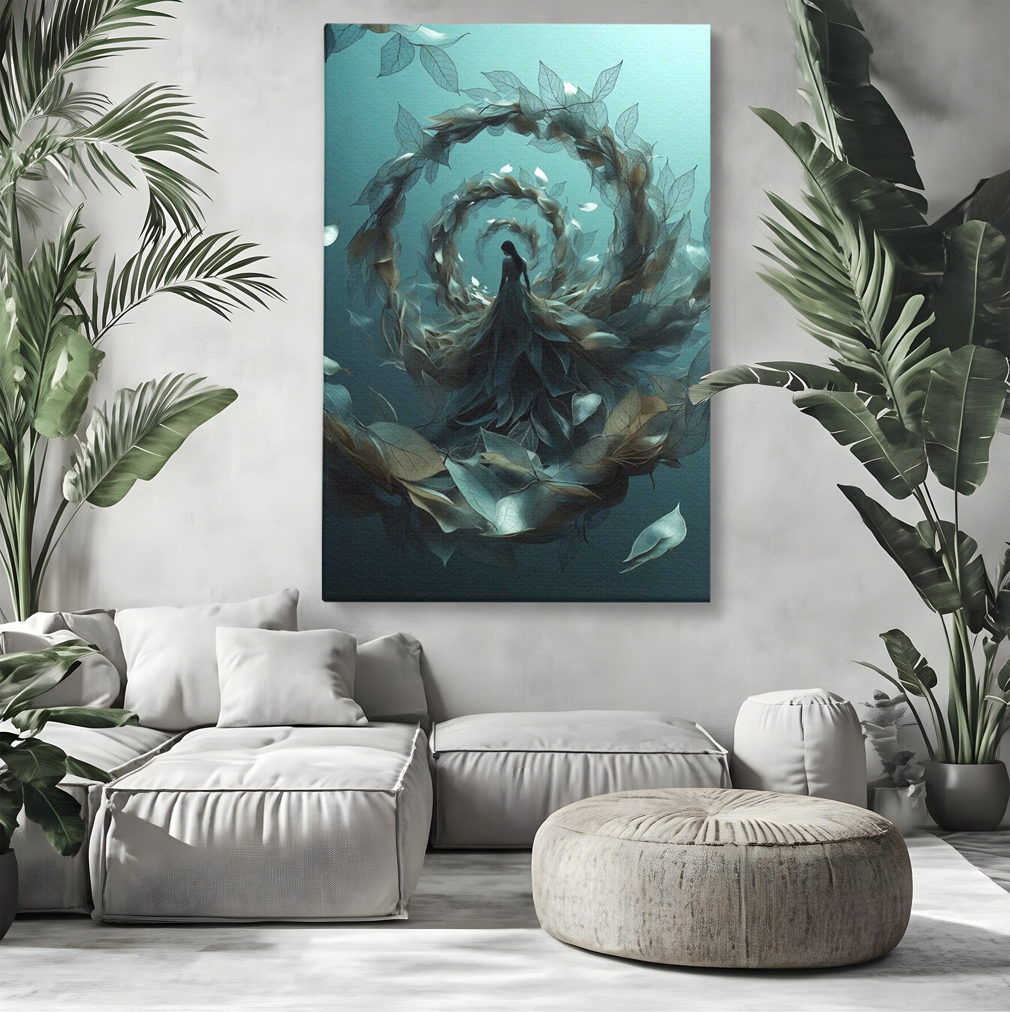 Tablou Canvas Premium LuxCanva® U1096, Femeie In Spirala Naturii,  Artistic, Femeie, Natură, Spirală, Dormitor, Culori Vibrante