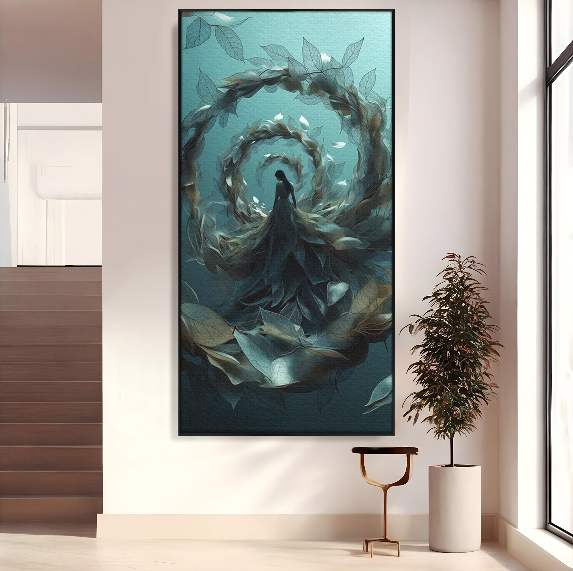 Tablou Canvas Premium LuxCanva® U1096, Femeie In Spirala Naturii,  Artistic, Femeie, Natură, Spirală, Dormitor, Culori Vibrante