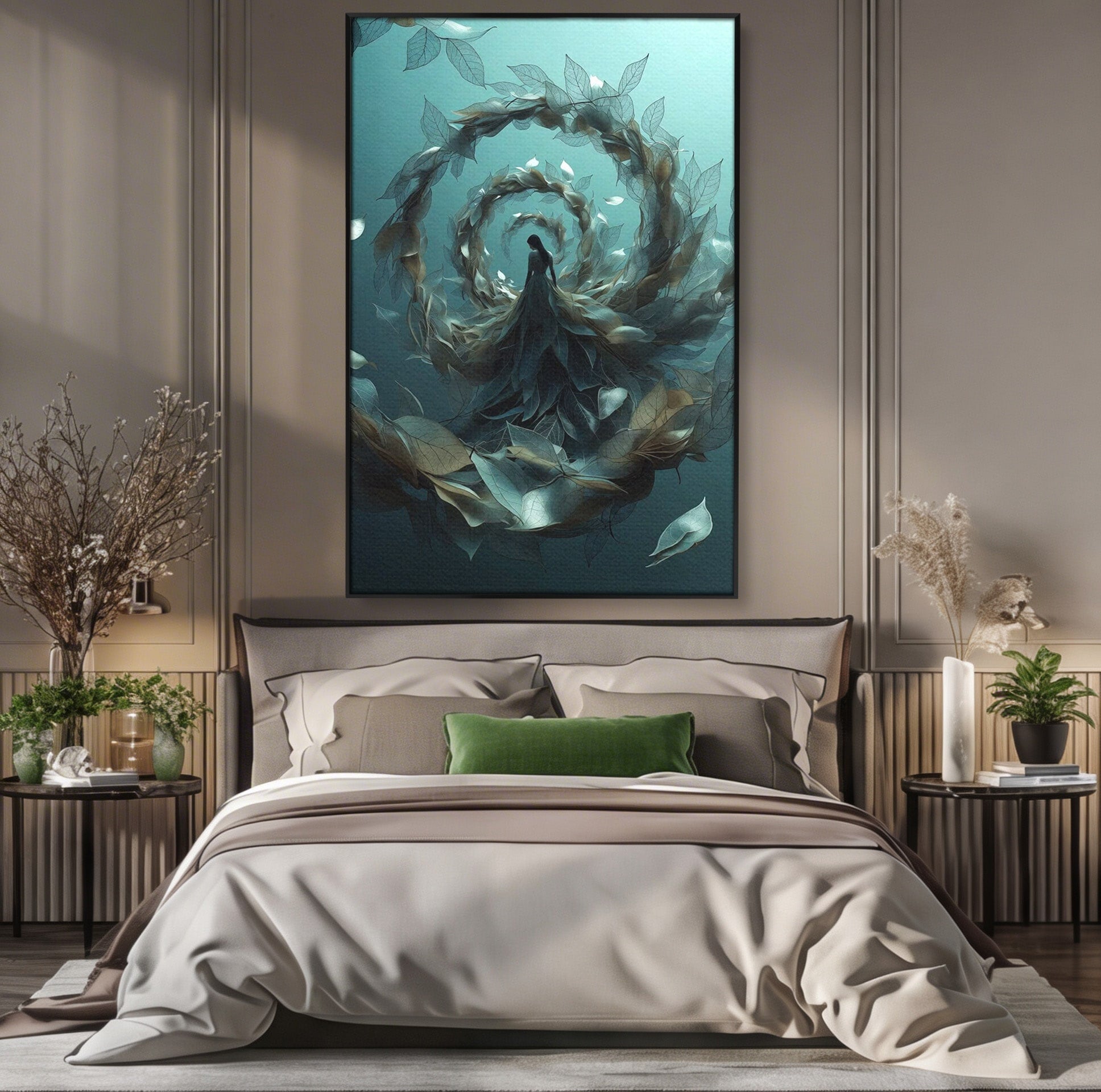 Tablou Canvas Premium LuxCanva® U1096, Femeie In Spirala Naturii,  Artistic, Femeie, Natură, Spirală, Dormitor, Culori Vibrante