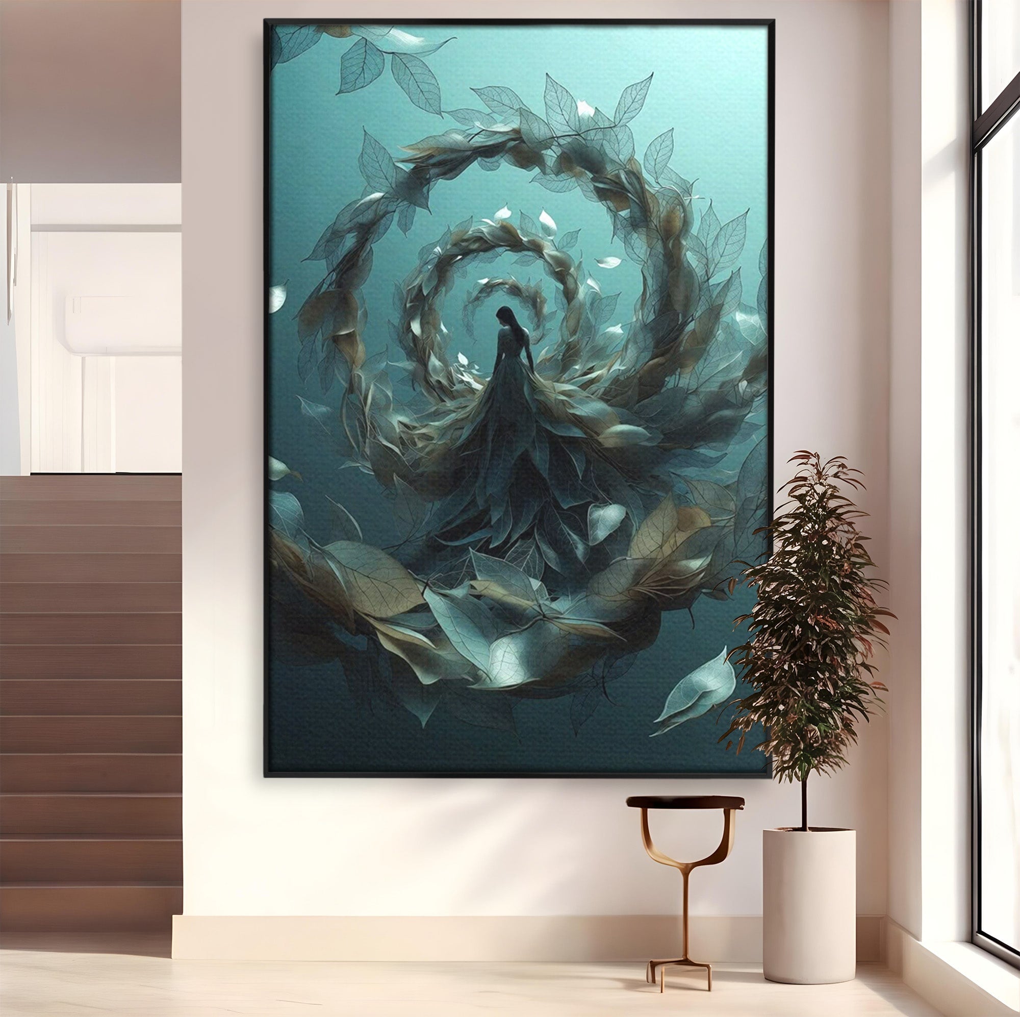 Tablou Canvas Premium LuxCanva® U1096, Femeie In Spirala Naturii,  Artistic, Femeie, Natură, Spirală, Dormitor, Culori Vibrante