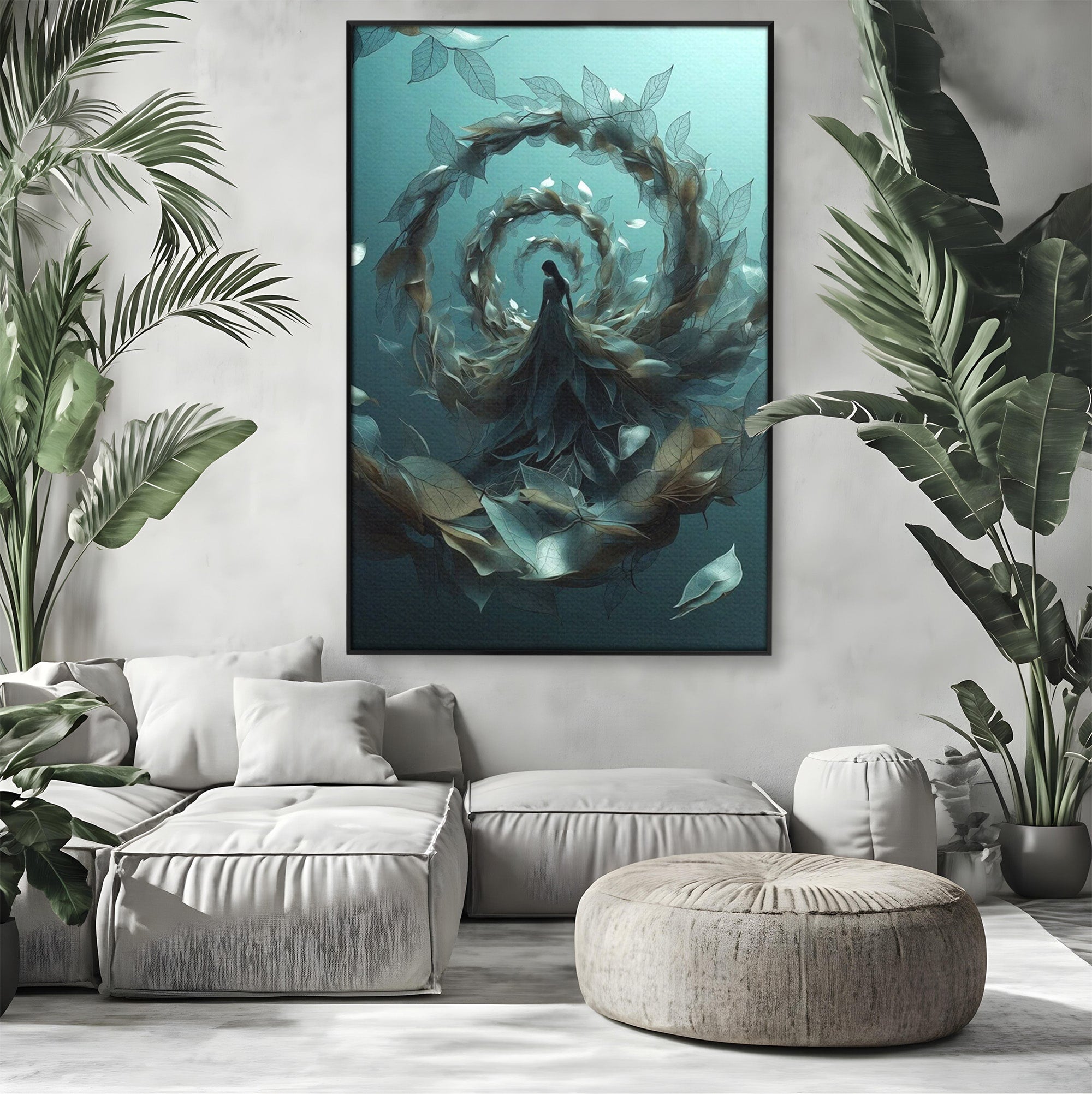 Tablou Canvas Premium LuxCanva® U1096, Femeie In Spirala Naturii,  Artistic, Femeie, Natură, Spirală, Dormitor, Culori Vibrante