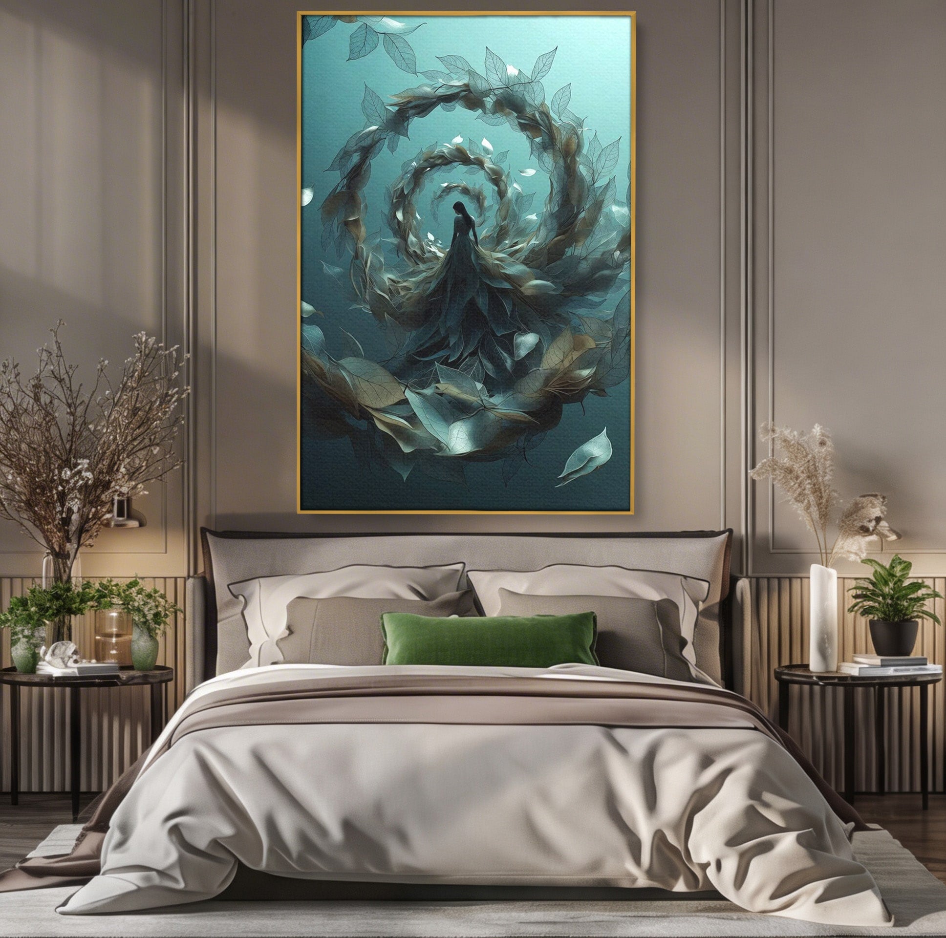Tablou Canvas Premium LuxCanva® U1096, Femeie In Spirala Naturii,  Artistic, Femeie, Natură, Spirală, Dormitor, Culori Vibrante