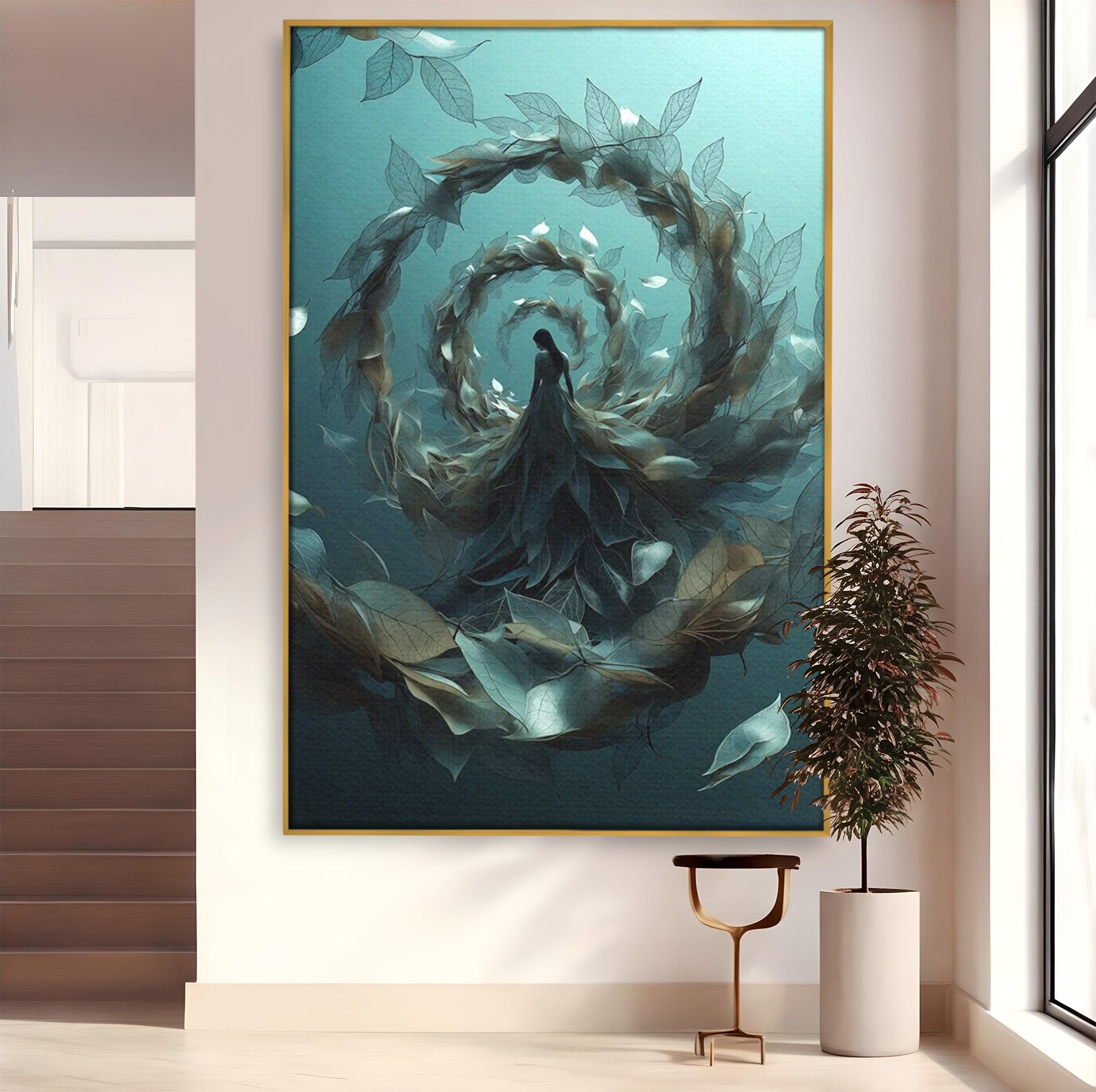 Tablou Canvas Premium LuxCanva® U1096, Femeie In Spirala Naturii,  Artistic, Femeie, Natură, Spirală, Dormitor, Culori Vibrante