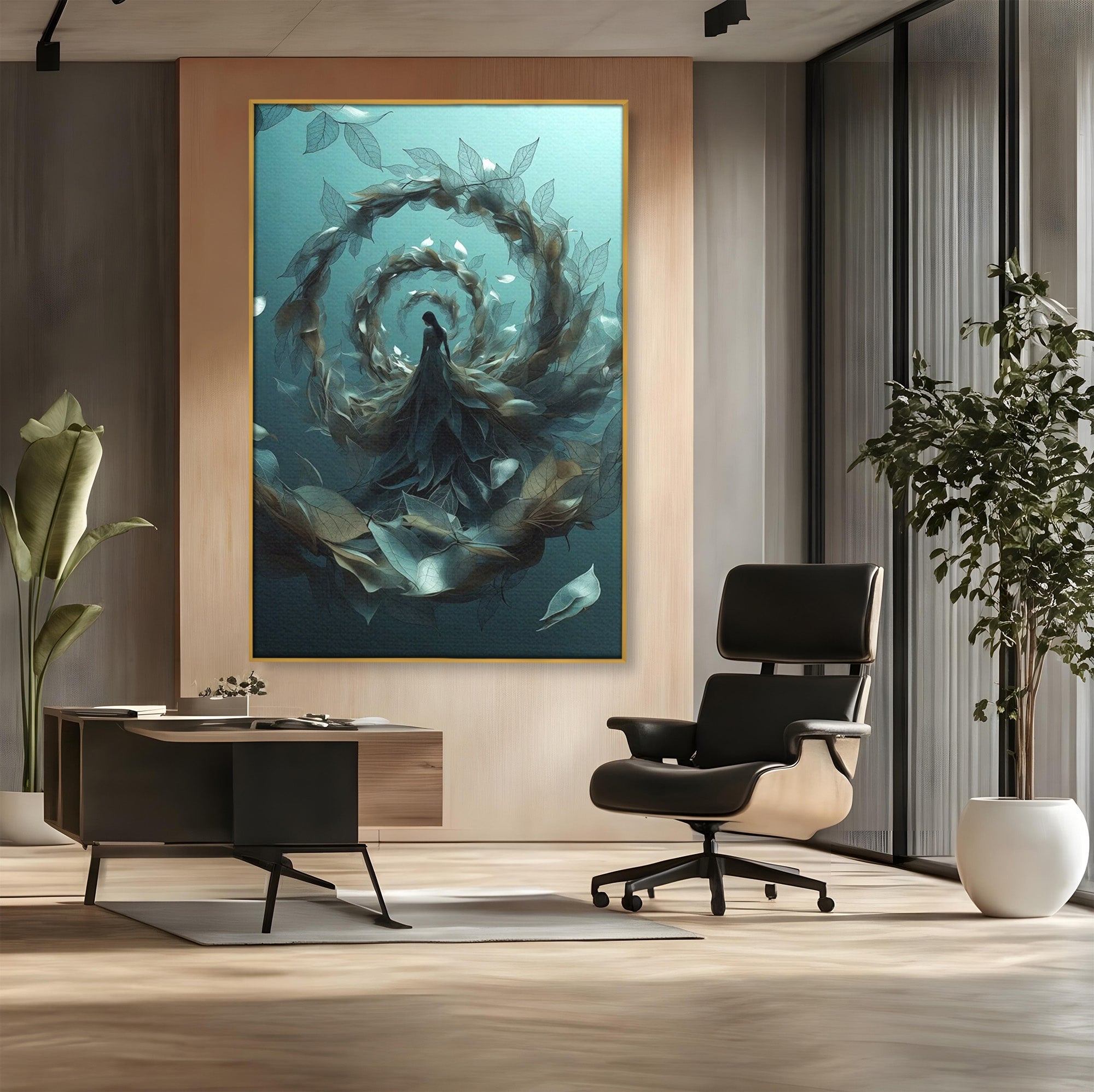 Tablou Canvas Premium LuxCanva® U1096, Femeie In Spirala Naturii,  Artistic, Femeie, Natură, Spirală, Dormitor, Culori Vibrante