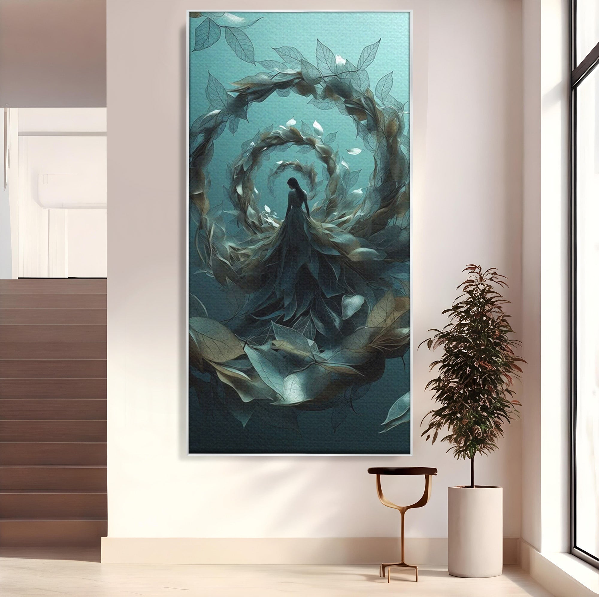 Tablou Canvas Premium LuxCanva® U1096, Femeie In Spirala Naturii,  Artistic, Femeie, Natură, Spirală, Dormitor, Culori Vibrante