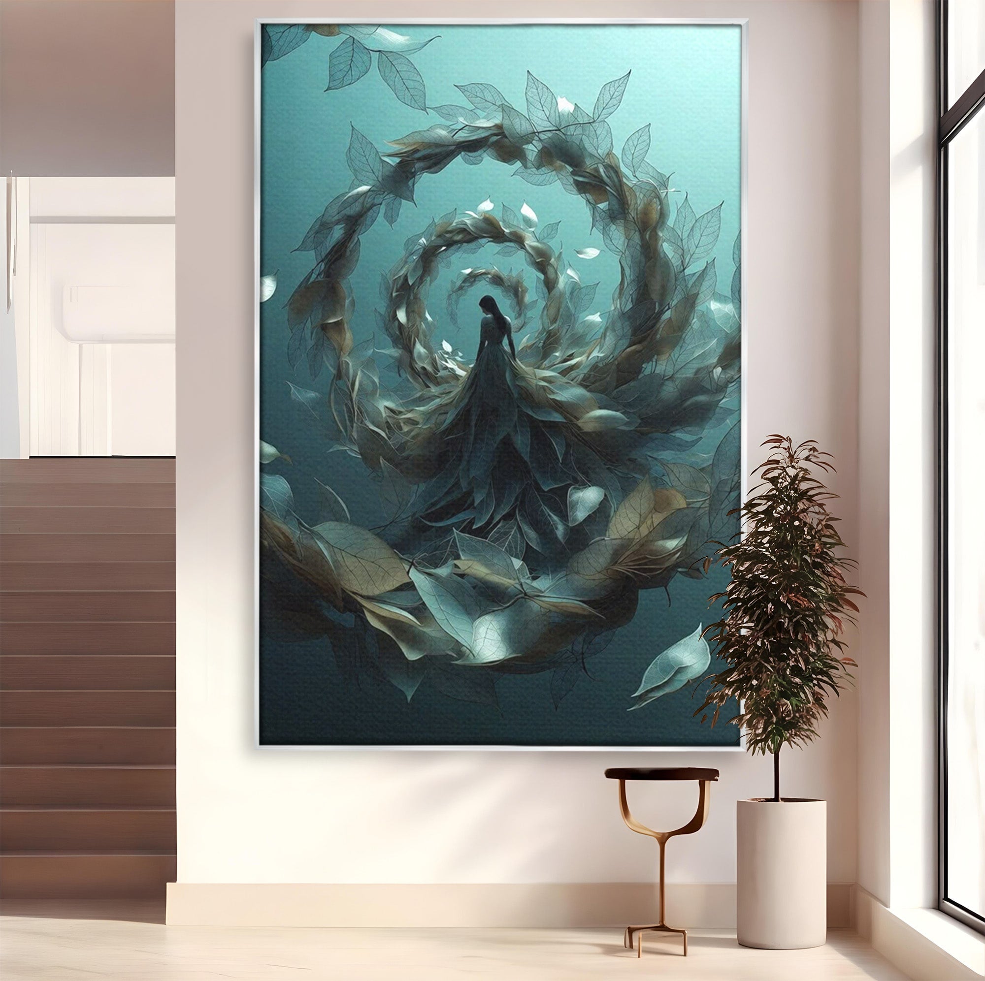 Tablou Canvas Premium LuxCanva® U1096, Femeie In Spirala Naturii,  Artistic, Femeie, Natură, Spirală, Dormitor, Culori Vibrante