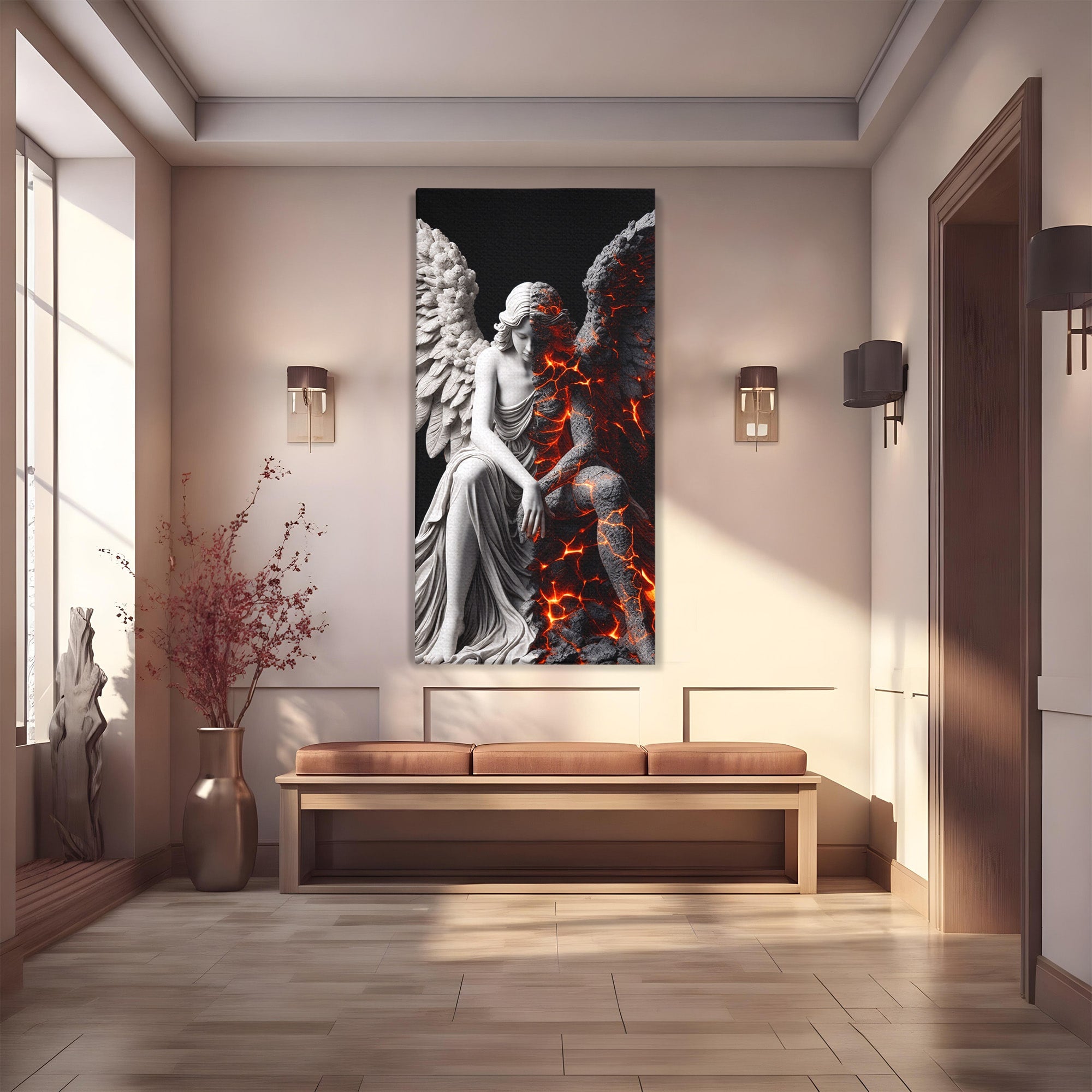 Tablou Canvas Premium LuxCanva® U1097, Ingerul De Foc, Arta, Inger, Foc, Dormitor, Living, Culori Vibrante