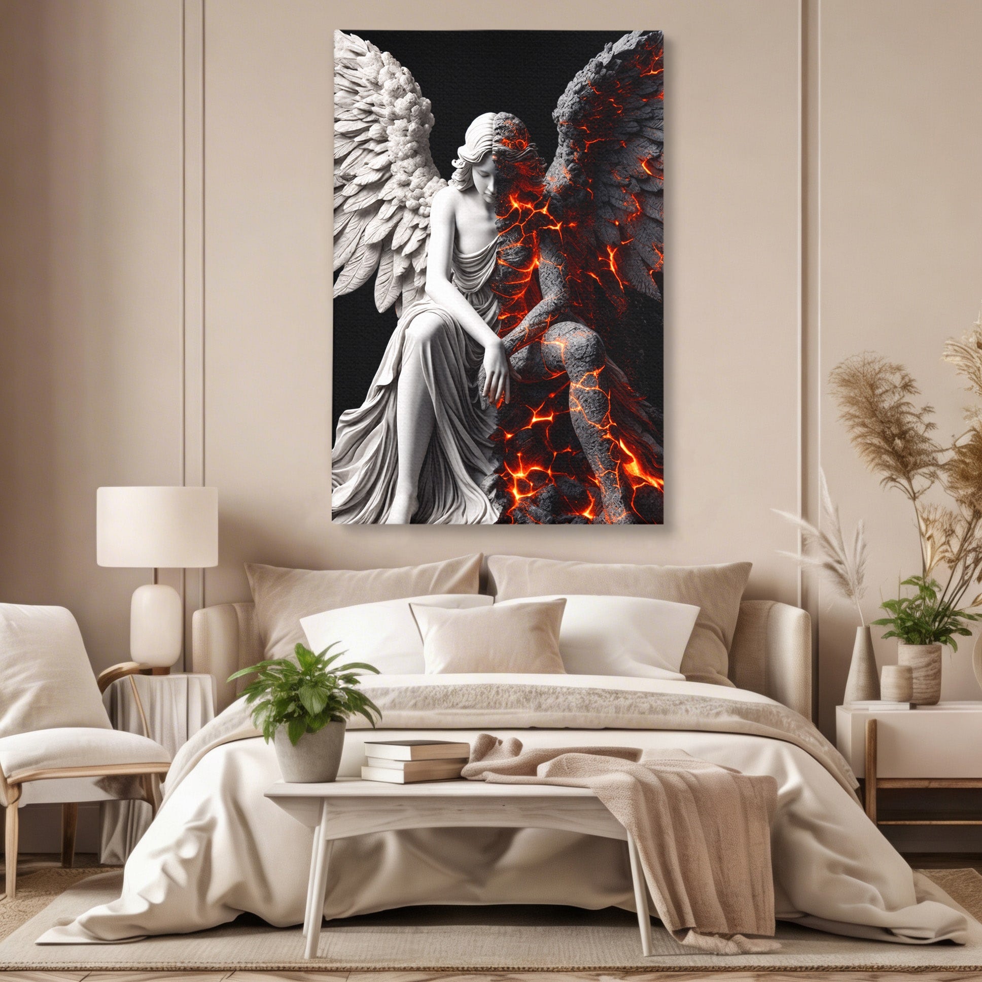 Tablou Canvas Premium LuxCanva® U1097, Ingerul De Foc, Arta, Inger, Foc, Dormitor, Living, Culori Vibrante