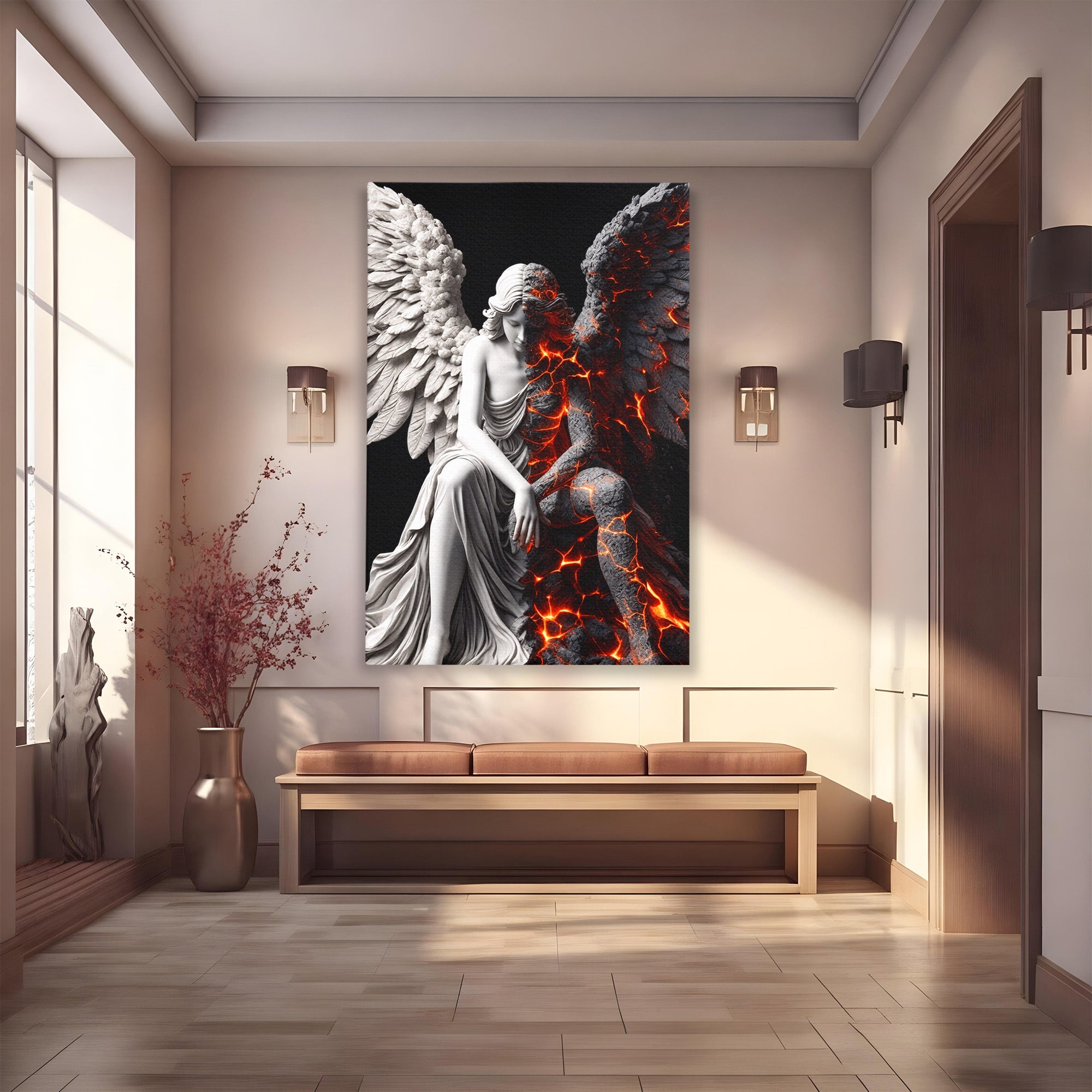 Tablou Canvas Premium LuxCanva® U1097, Ingerul De Foc, Arta, Inger, Foc, Dormitor, Living, Culori Vibrante