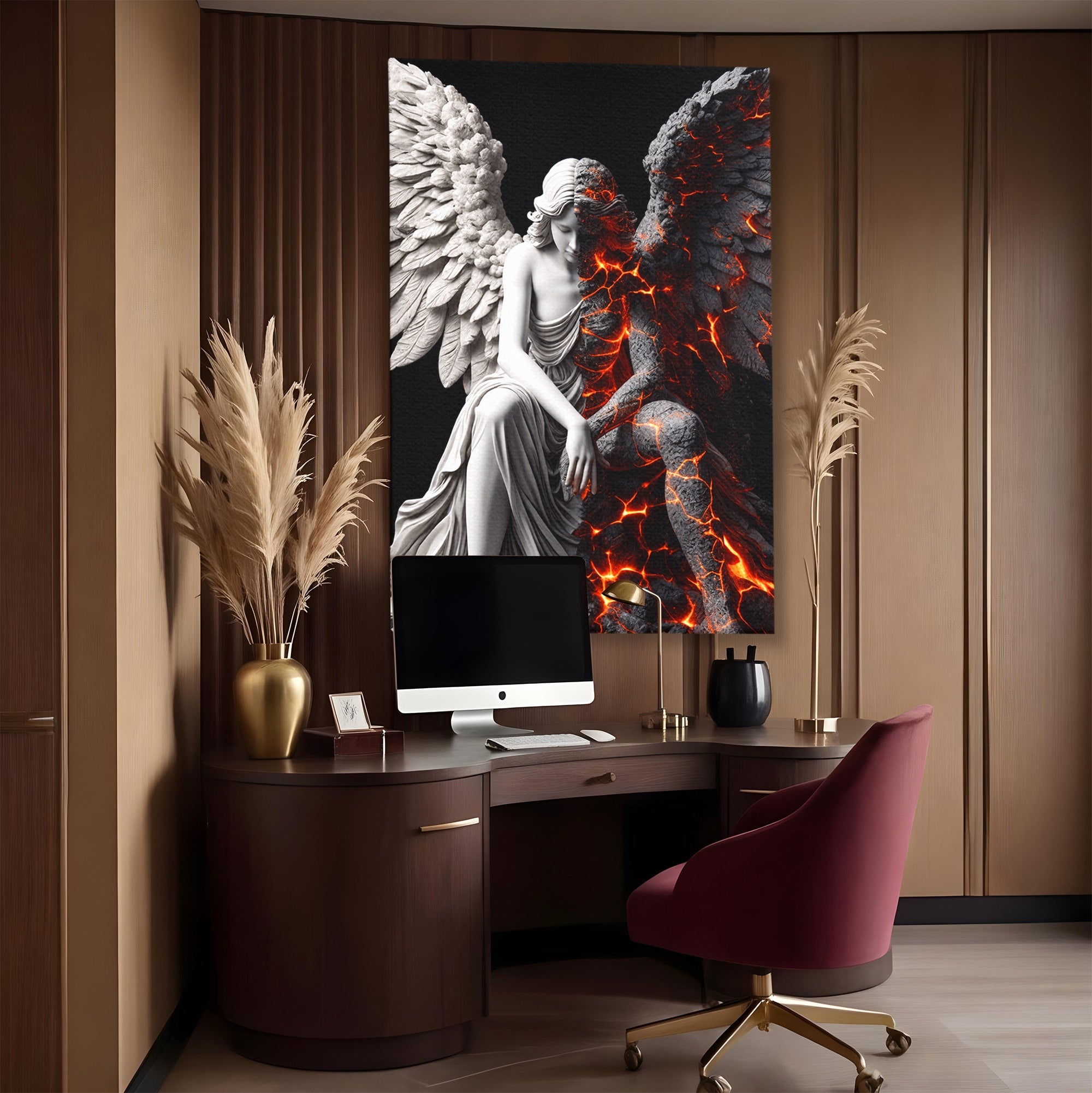 Tablou Canvas Premium LuxCanva® U1097, Ingerul De Foc, Arta, Inger, Foc, Dormitor, Living, Culori Vibrante