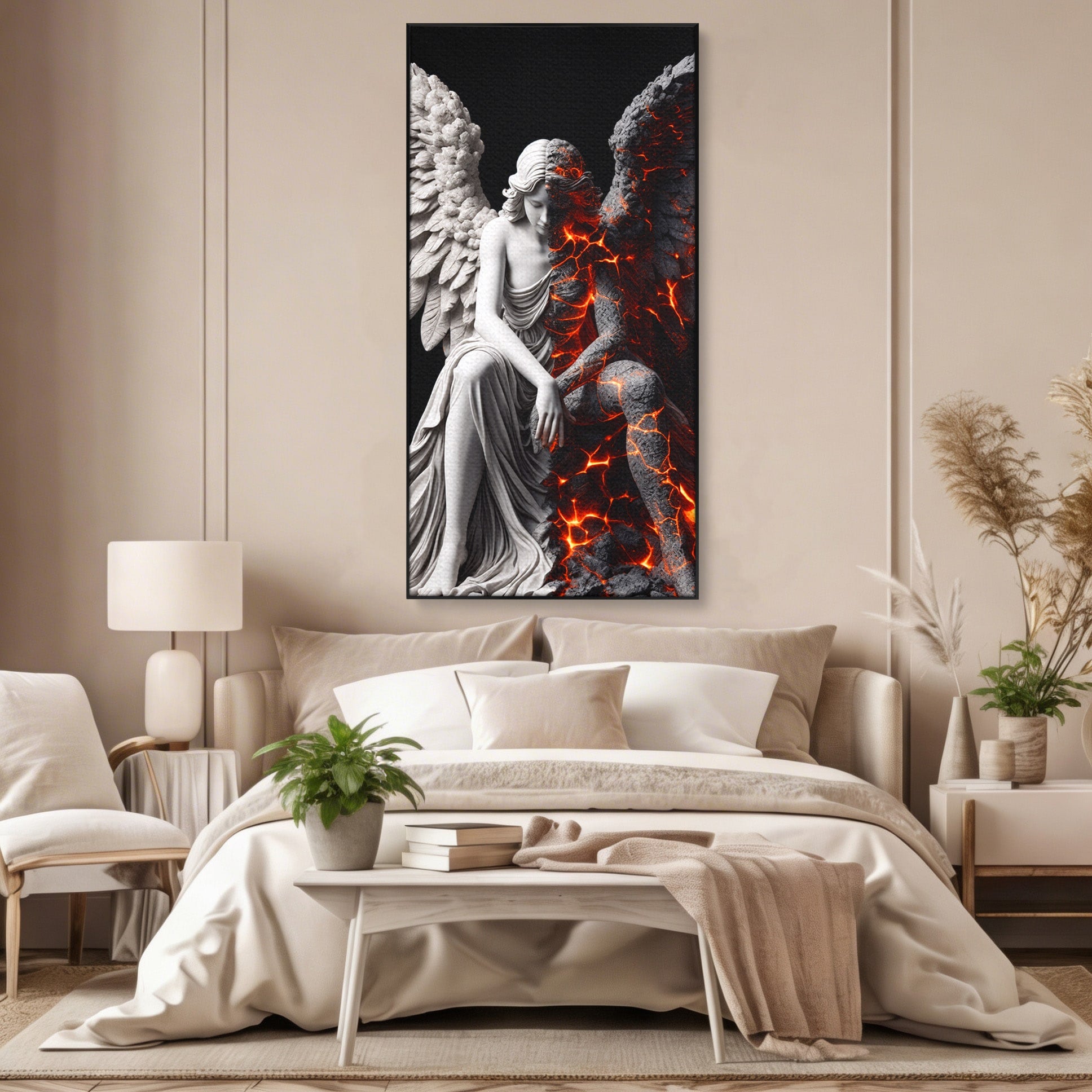 Tablou Canvas Premium LuxCanva® U1097, Ingerul De Foc, Arta, Inger, Foc, Dormitor, Living, Culori Vibrante