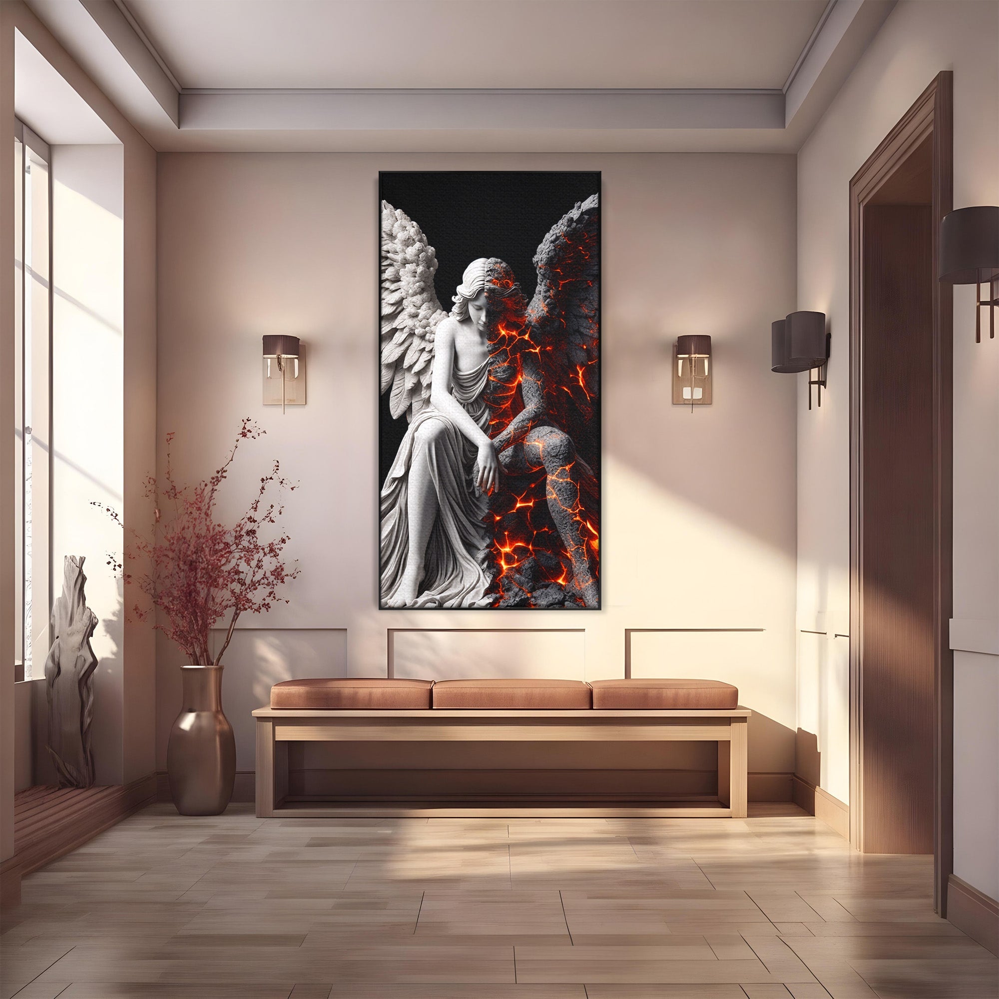 Tablou Canvas Premium LuxCanva® U1097, Ingerul De Foc, Arta, Inger, Foc, Dormitor, Living, Culori Vibrante