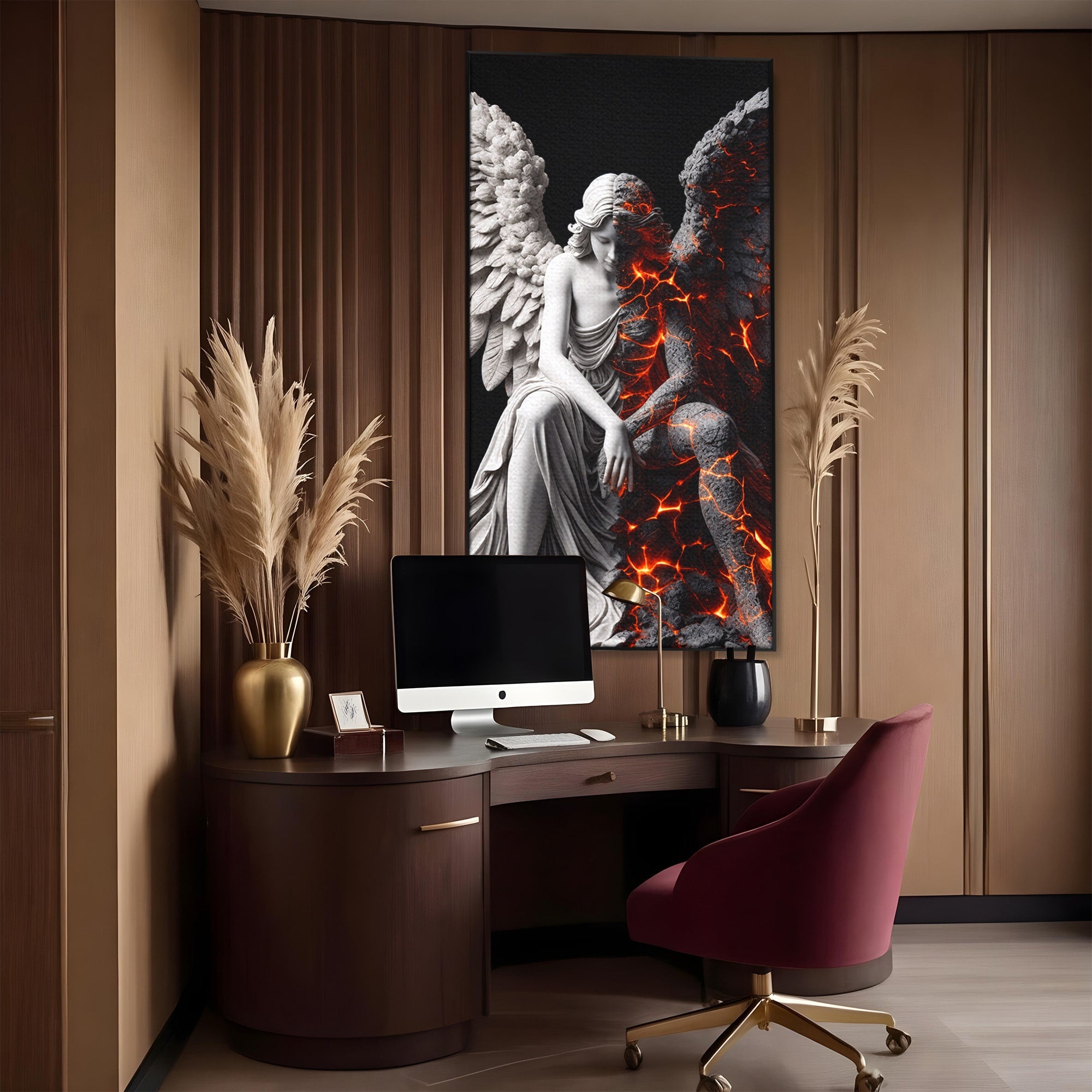 Tablou Canvas Premium LuxCanva® U1097, Ingerul De Foc, Arta, Inger, Foc, Dormitor, Living, Culori Vibrante