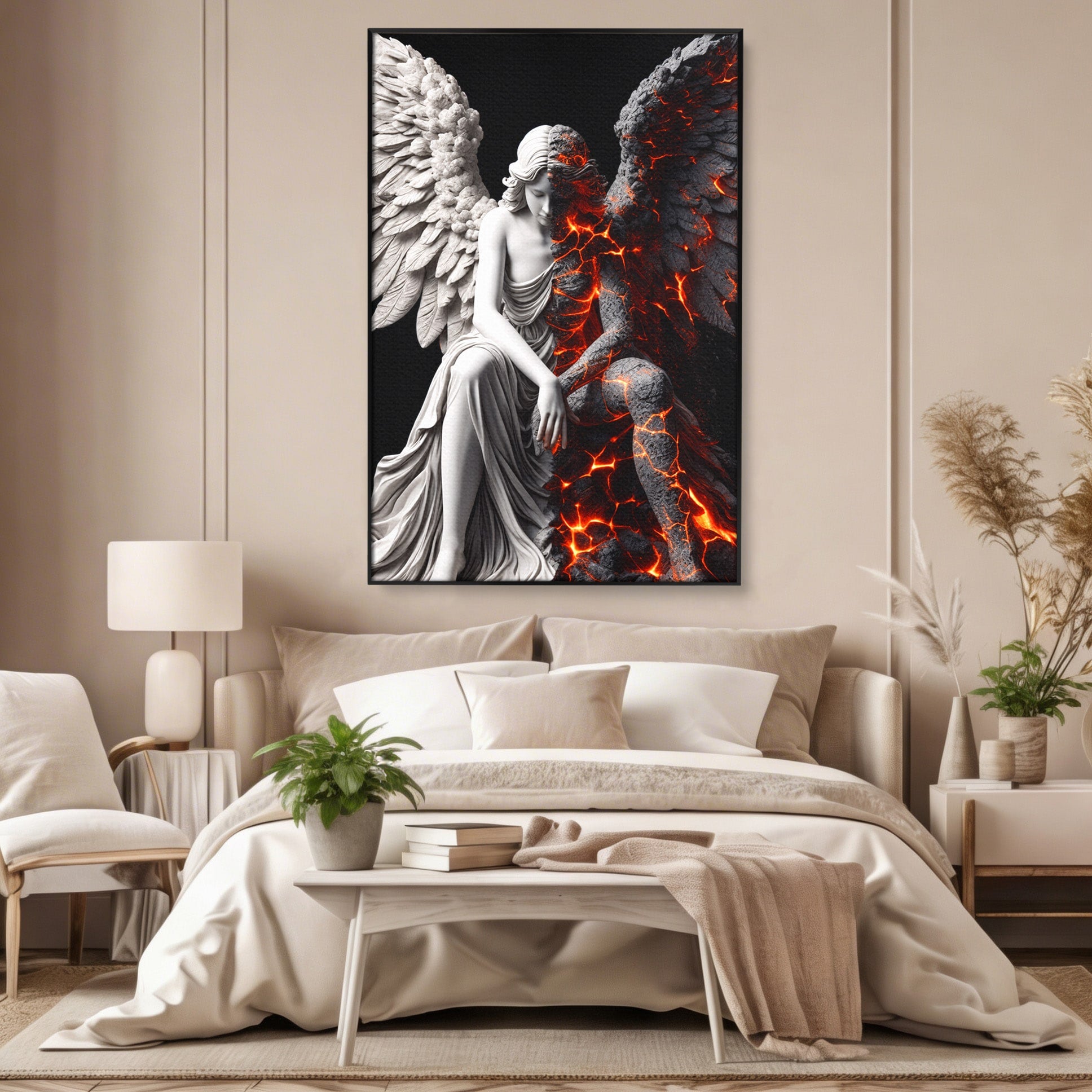 Tablou Canvas Premium LuxCanva® U1097, Ingerul De Foc, Arta, Inger, Foc, Dormitor, Living, Culori Vibrante