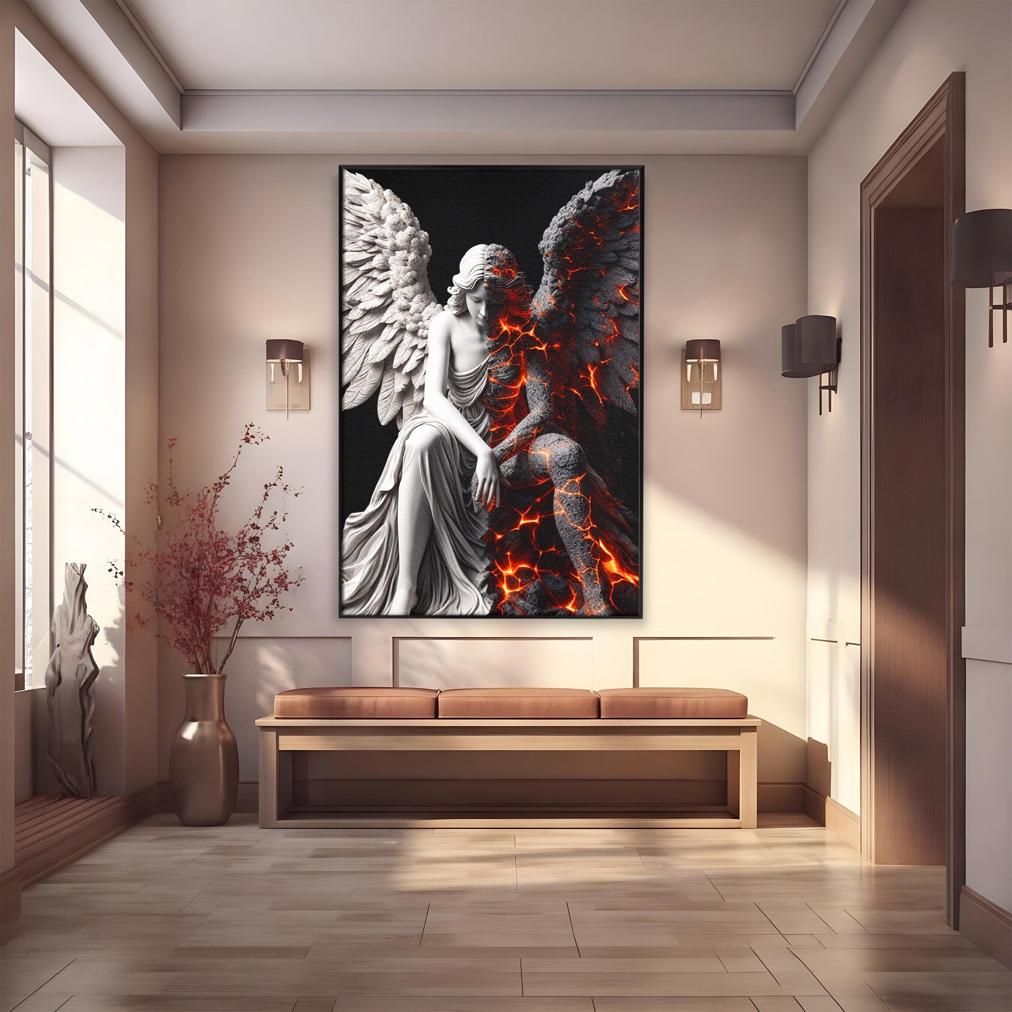 Tablou Canvas Premium LuxCanva® U1097, Ingerul De Foc, Arta, Inger, Foc, Dormitor, Living, Culori Vibrante