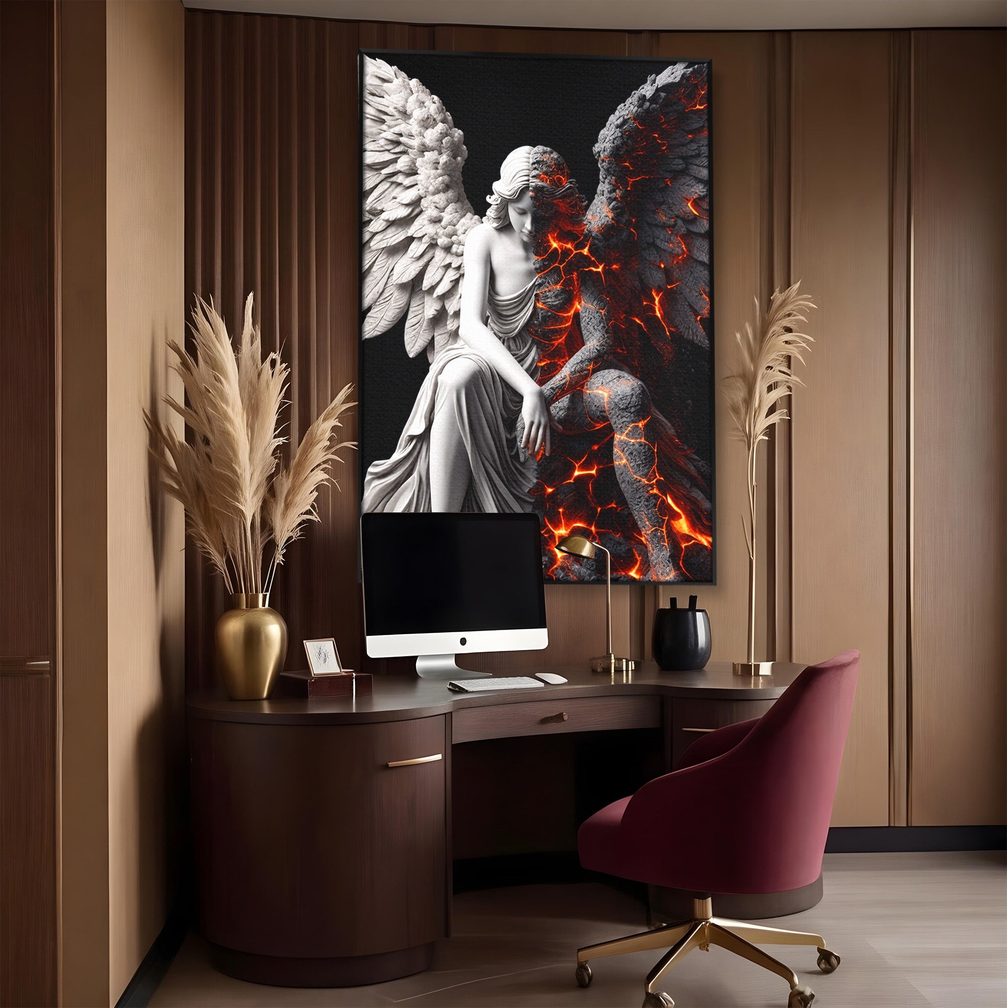 Tablou Canvas Premium LuxCanva® U1097, Ingerul De Foc, Arta, Inger, Foc, Dormitor, Living, Culori Vibrante