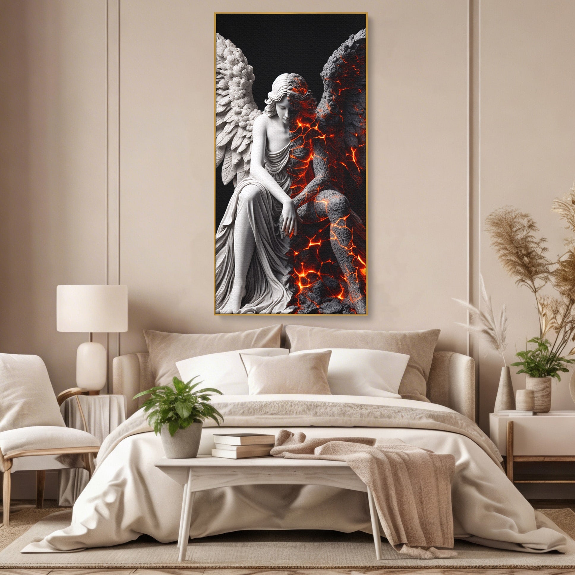 Tablou Canvas Premium LuxCanva® U1097, Ingerul De Foc, Arta, Inger, Foc, Dormitor, Living, Culori Vibrante