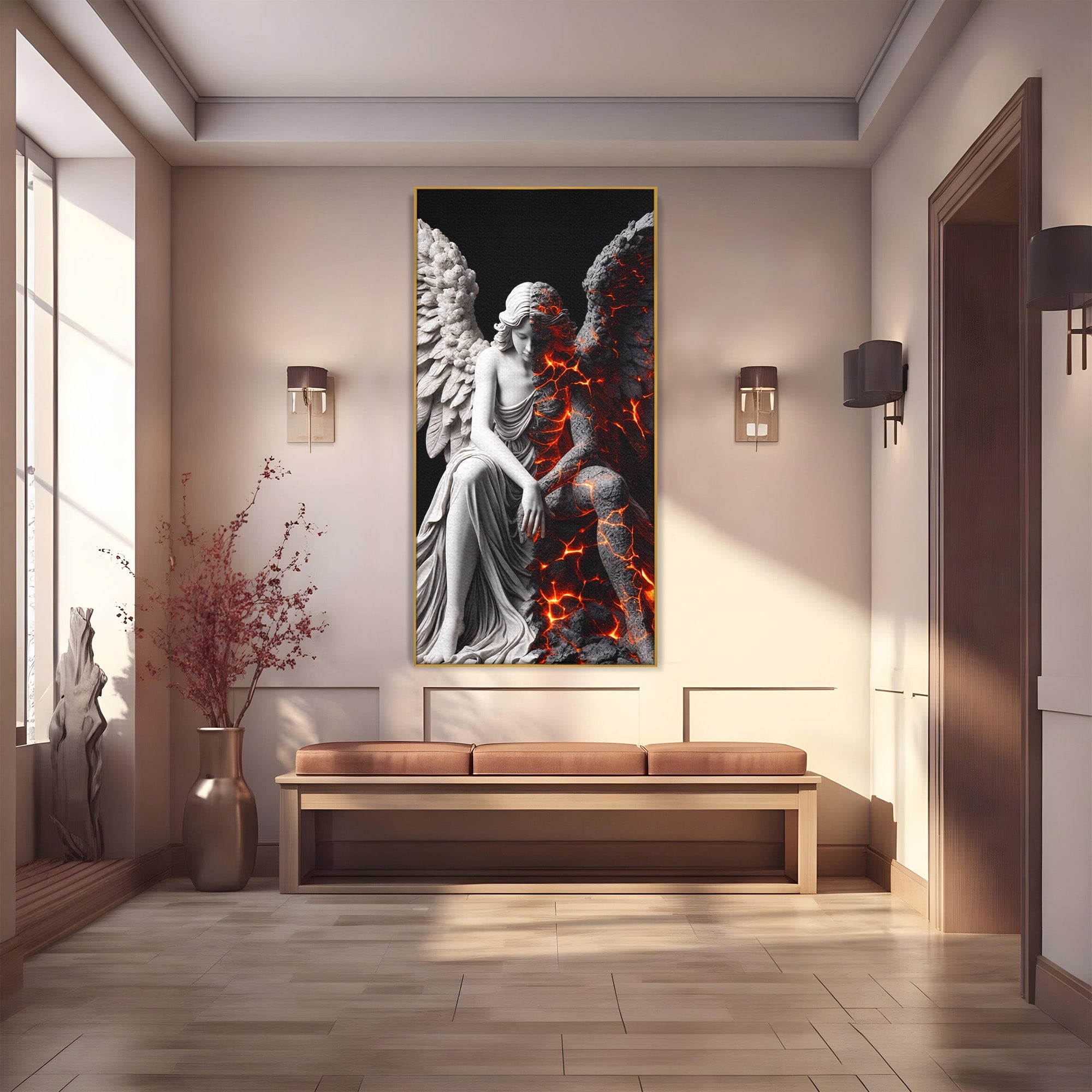 Tablou Canvas Premium LuxCanva® U1097, Ingerul De Foc, Arta, Inger, Foc, Dormitor, Living, Culori Vibrante