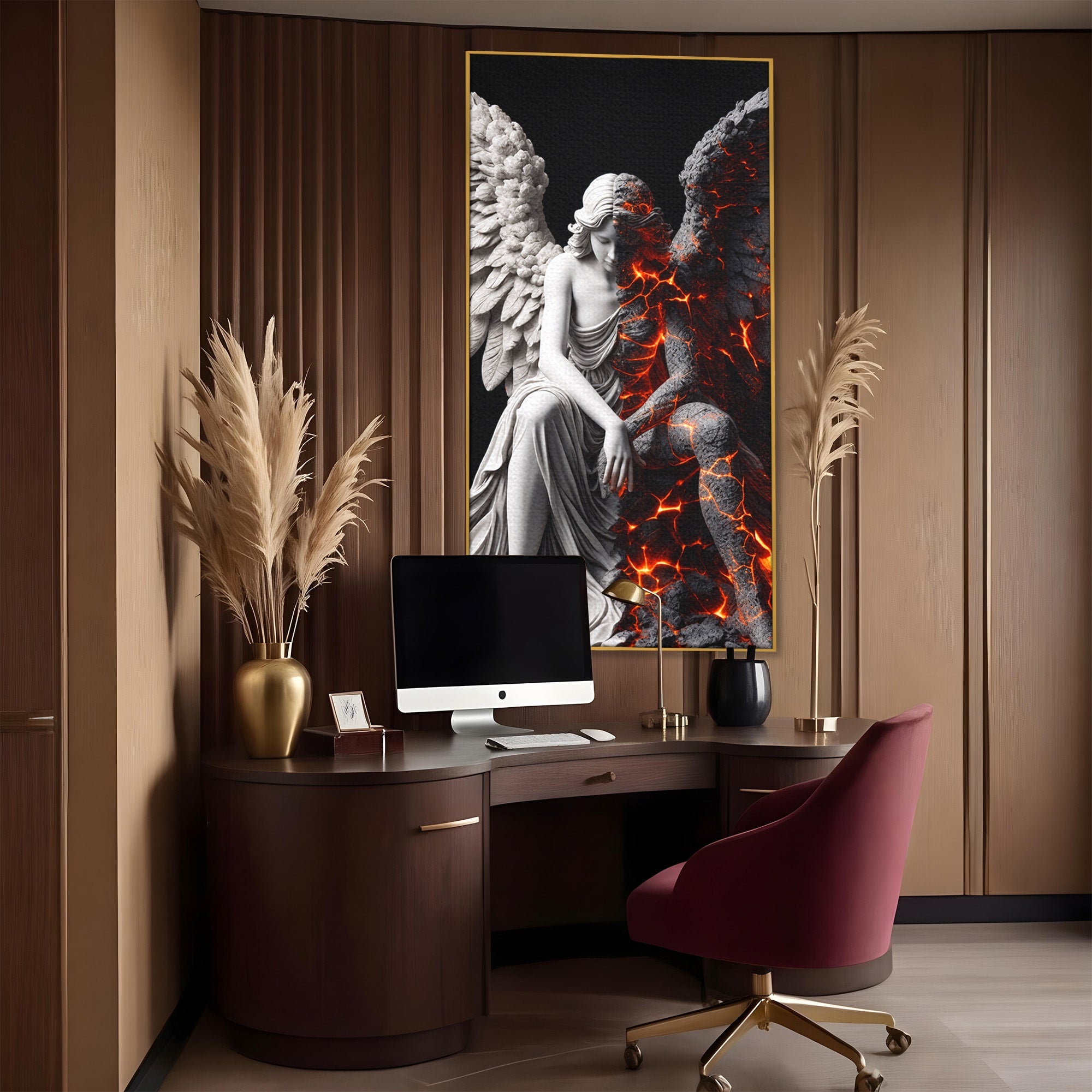 Tablou Canvas Premium LuxCanva® U1097, Ingerul De Foc, Arta, Inger, Foc, Dormitor, Living, Culori Vibrante