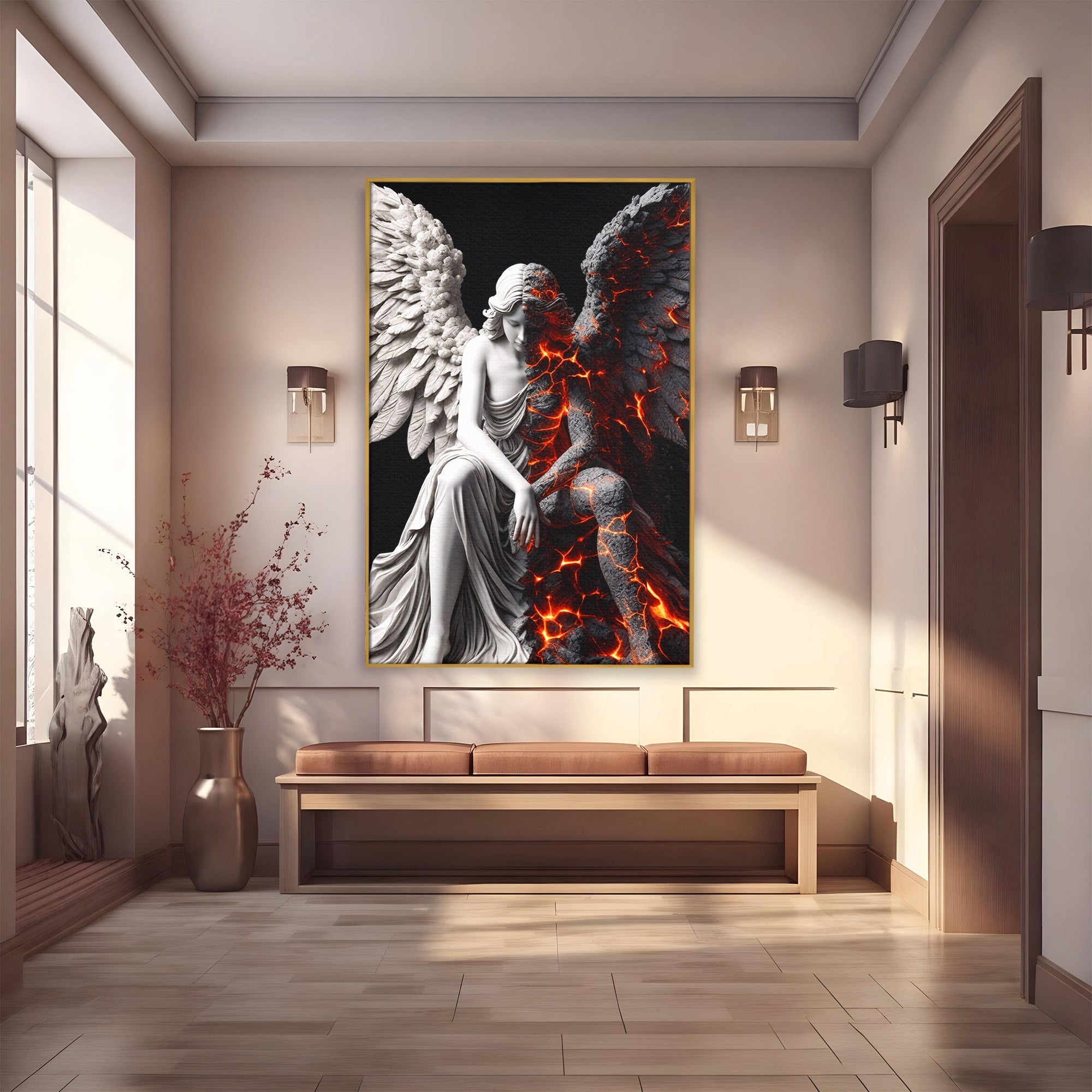 Tablou Canvas Premium LuxCanva® U1097, Ingerul De Foc, Arta, Inger, Foc, Dormitor, Living, Culori Vibrante
