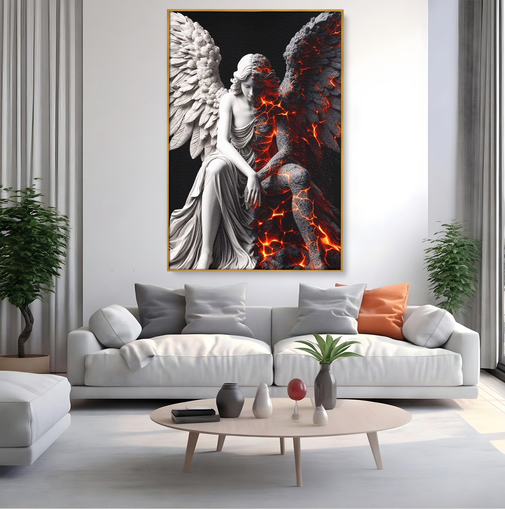 Tablou Canvas Premium LuxCanva® U1097, Ingerul De Foc, Arta, Inger, Foc, Dormitor, Living, Culori Vibrante