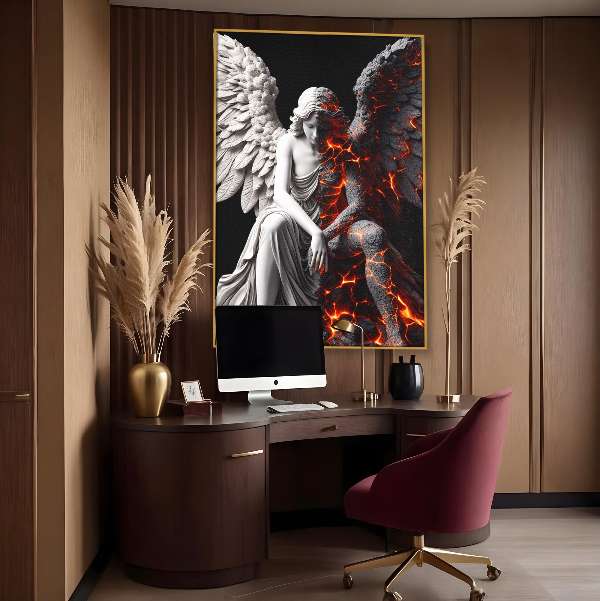 Tablou Canvas Premium LuxCanva® U1097, Ingerul De Foc, Arta, Inger, Foc, Dormitor, Living, Culori Vibrante