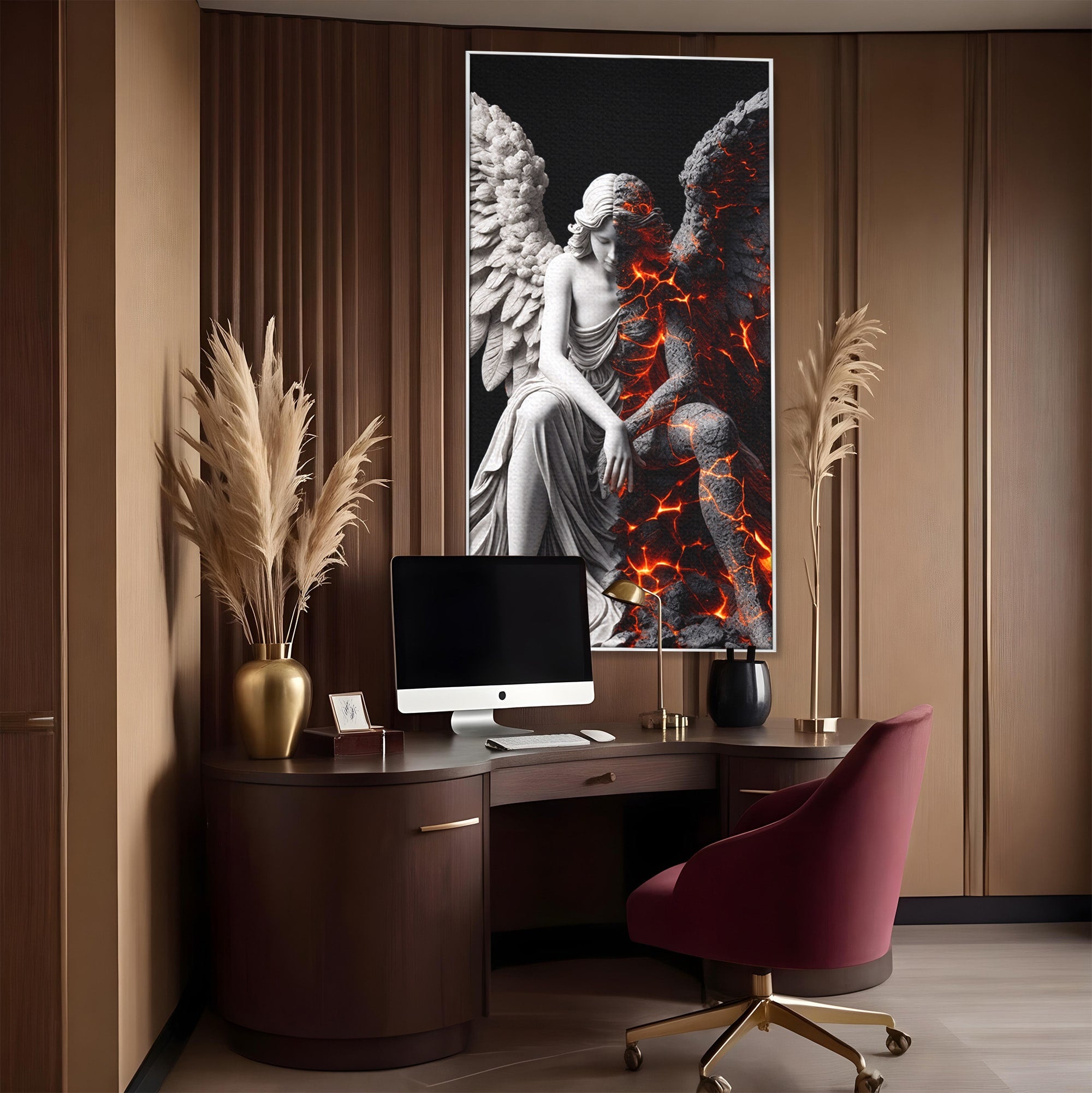 Tablou Canvas Premium LuxCanva® U1097, Ingerul De Foc, Arta, Inger, Foc, Dormitor, Living, Culori Vibrante