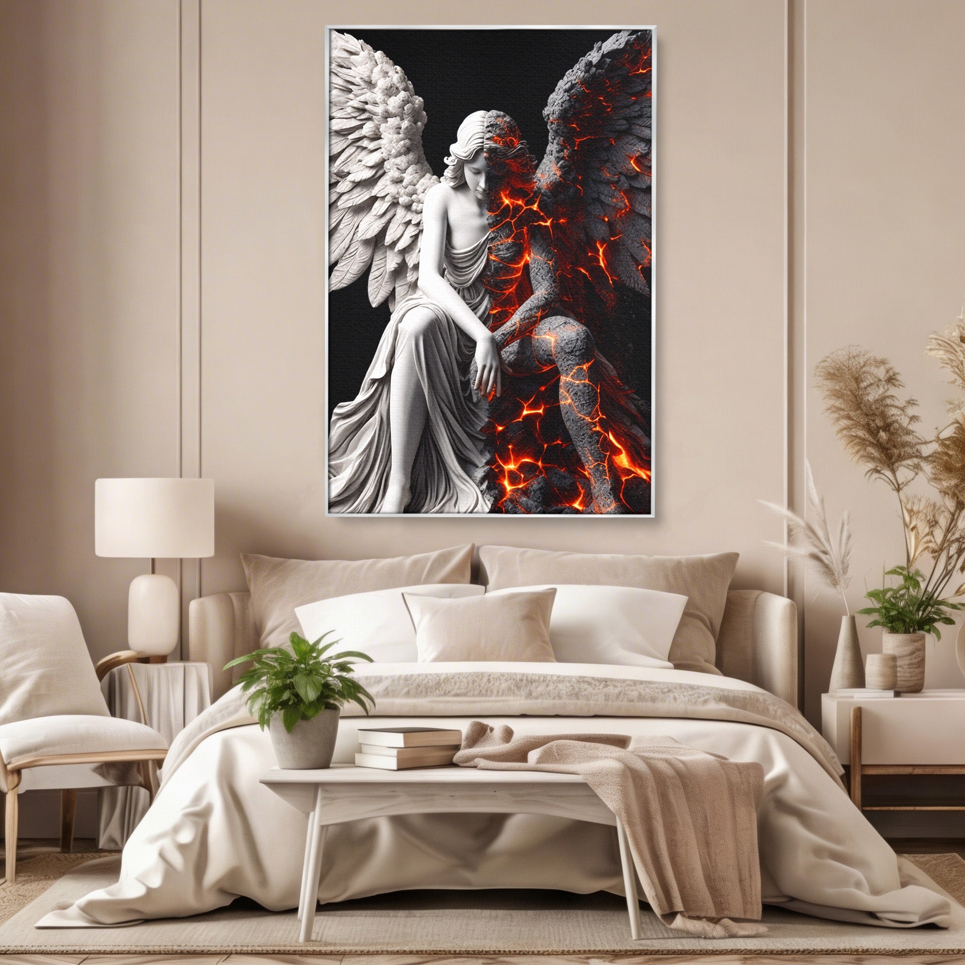 Tablou Canvas Premium LuxCanva® U1097, Ingerul De Foc, Arta, Inger, Foc, Dormitor, Living, Culori Vibrante