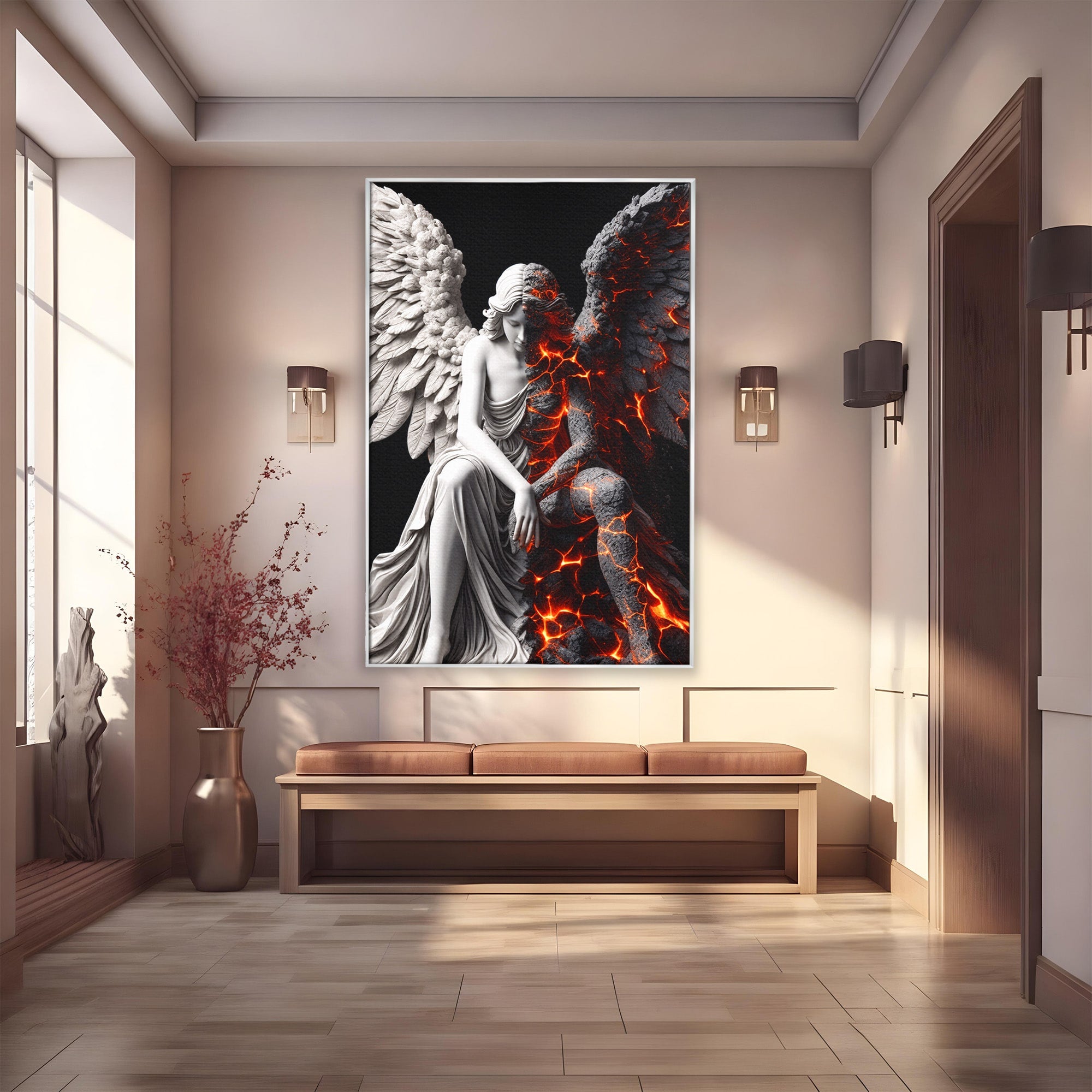 Tablou Canvas Premium LuxCanva® U1097, Ingerul De Foc, Arta, Inger, Foc, Dormitor, Living, Culori Vibrante