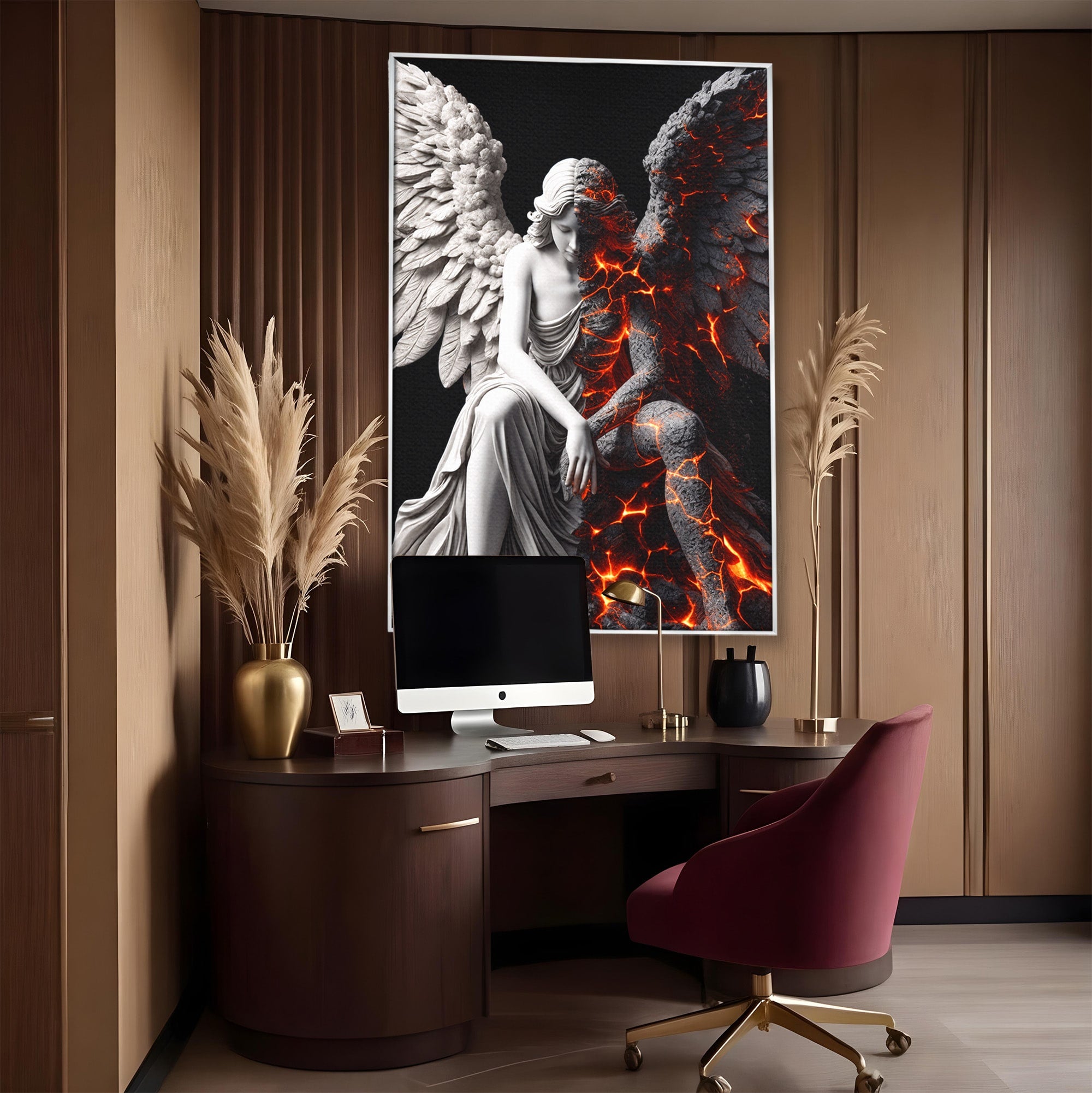 Tablou Canvas Premium LuxCanva® U1097, Ingerul De Foc, Arta, Inger, Foc, Dormitor, Living, Culori Vibrante