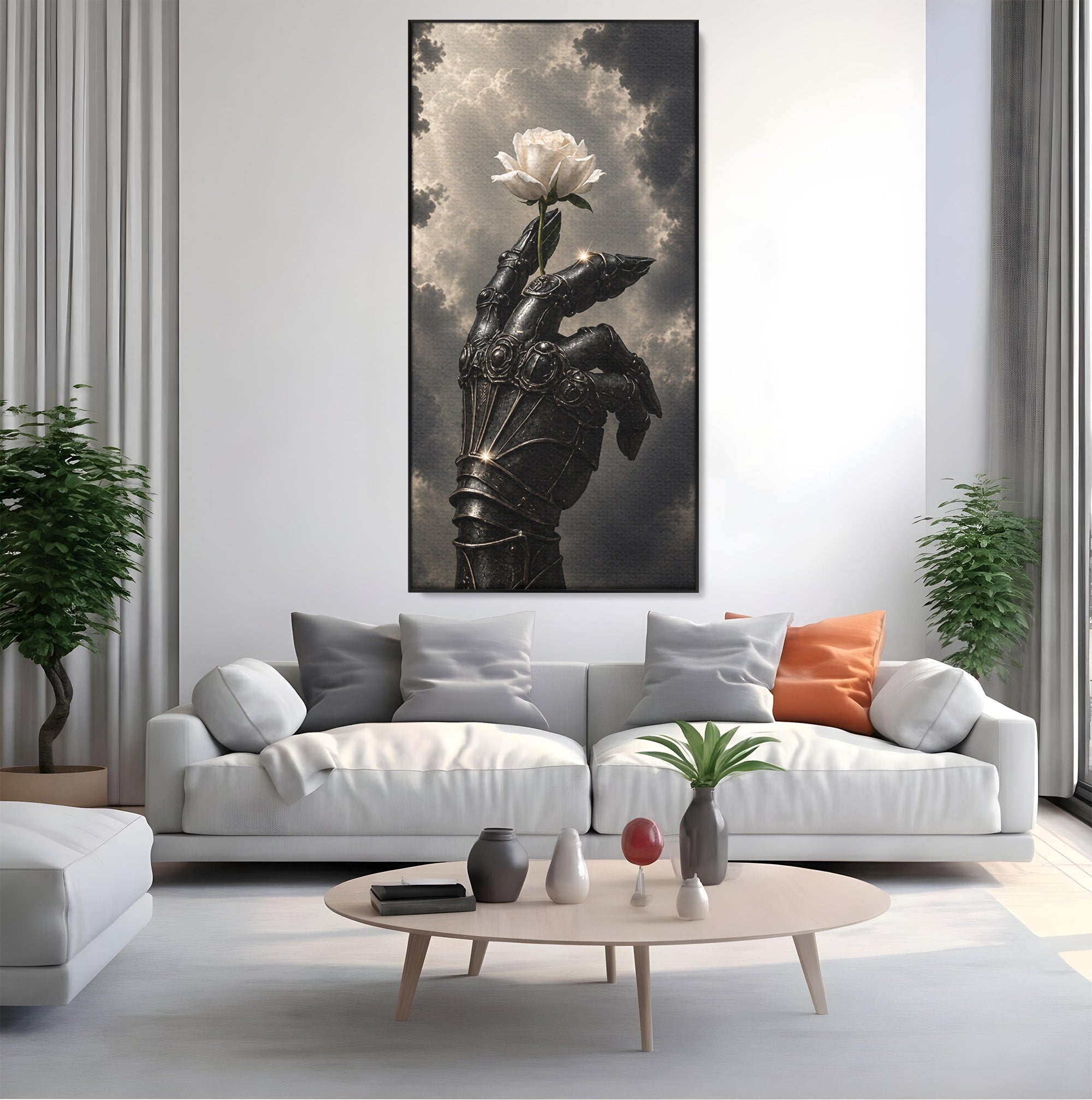 Tablou Canvas Premium LuxCanva® U1098, Mana De Fier Si Floarea, Cavaler, Natura, Mana, Floare, Dormitor, Living, Culori Vibrante