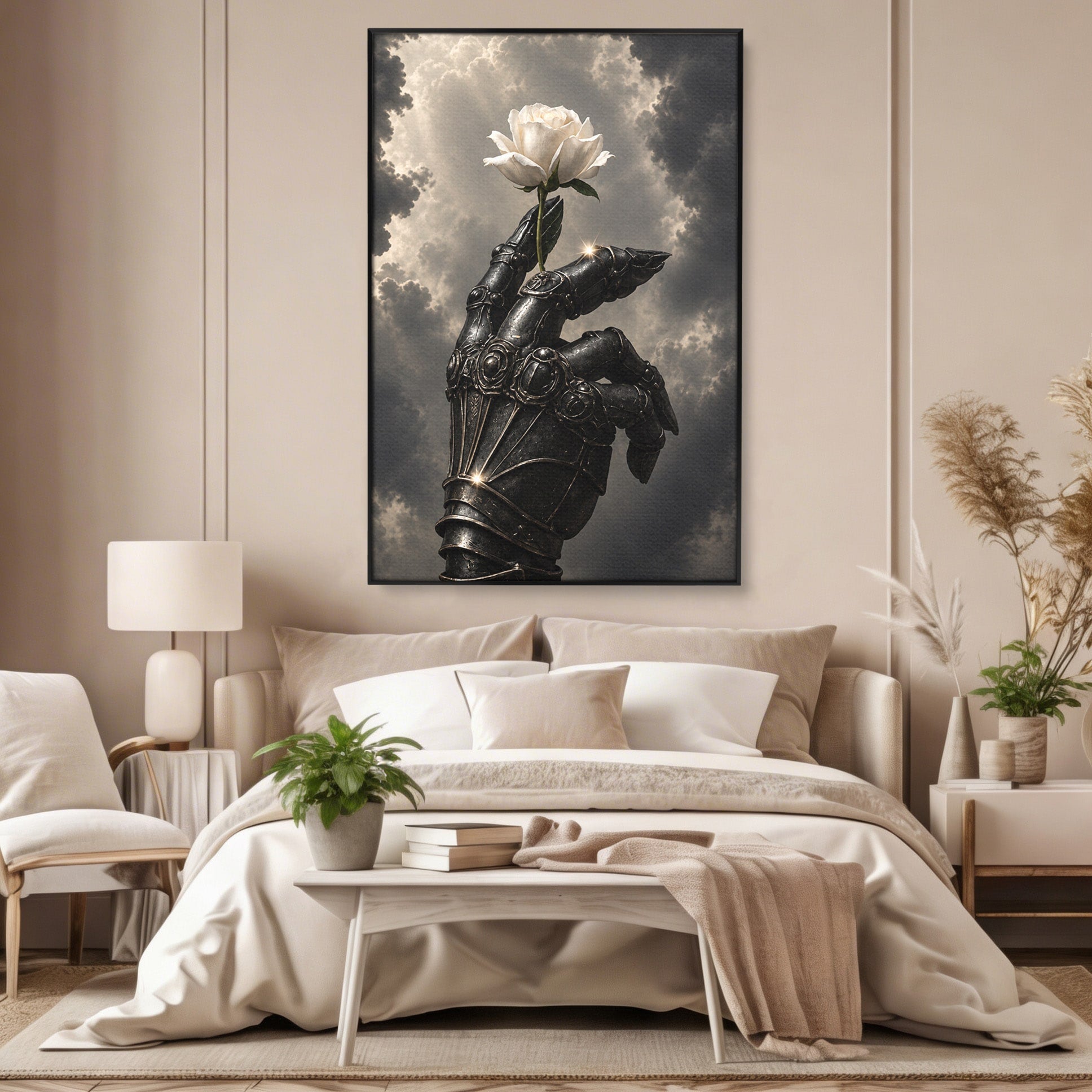 Tablou Canvas Premium LuxCanva® U1098, Mana De Fier Si Floarea, Cavaler, Natura, Mana, Floare, Dormitor, Living, Culori Vibrante