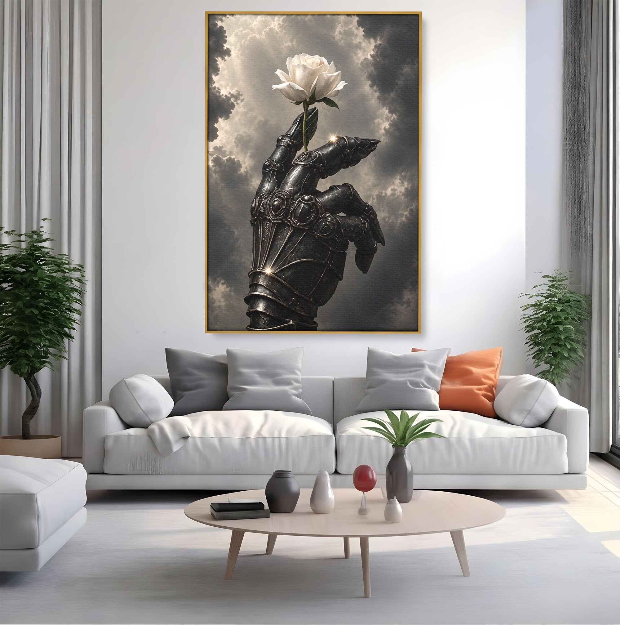 Tablou Canvas Premium LuxCanva® U1098, Mana De Fier Si Floarea, Cavaler, Natura, Mana, Floare, Dormitor, Living, Culori Vibrante