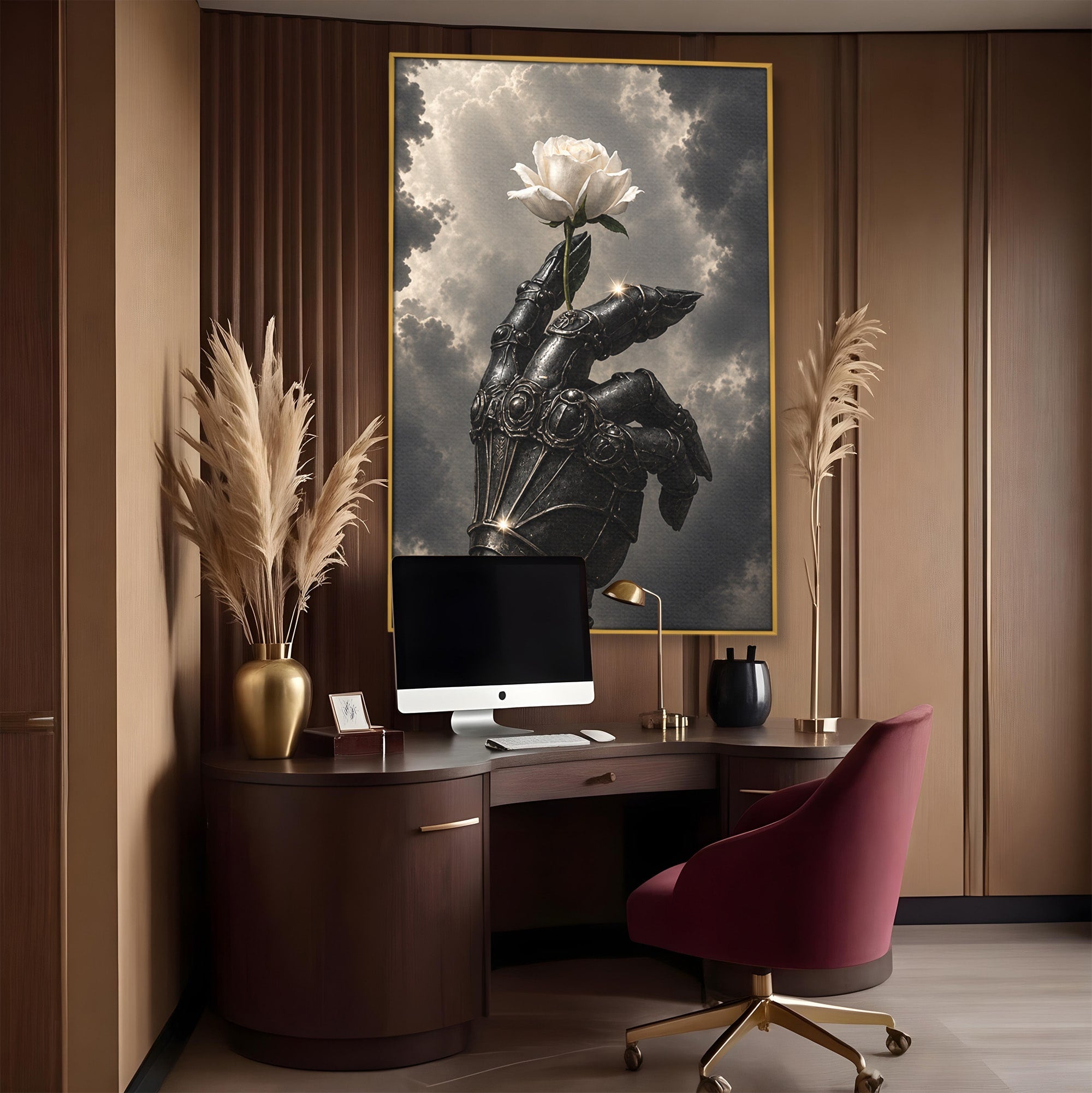 Tablou Canvas Premium LuxCanva® U1098, Mana De Fier Si Floarea, Cavaler, Natura, Mana, Floare, Dormitor, Living, Culori Vibrante