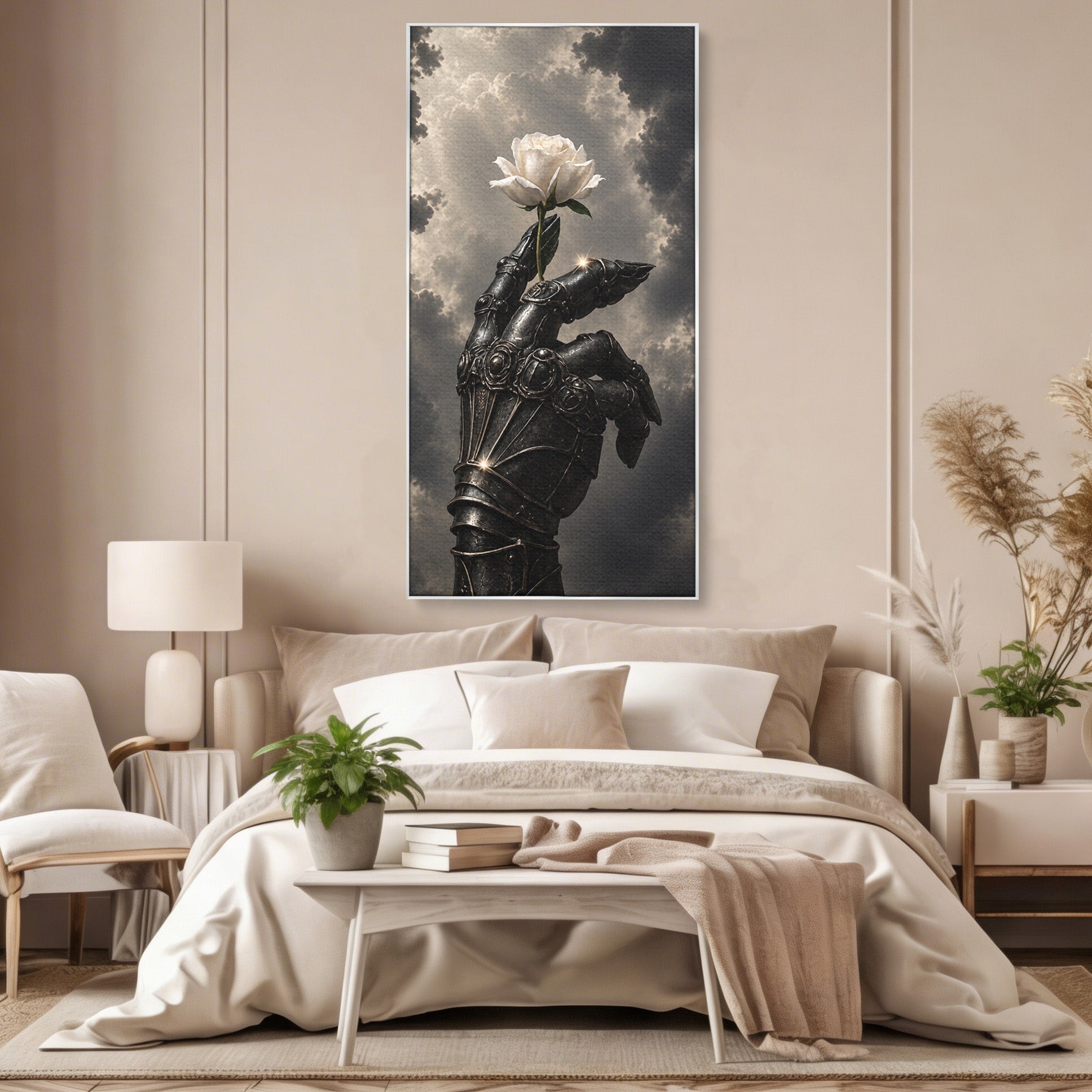 Tablou Canvas Premium LuxCanva® U1098, Mana De Fier Si Floarea, Cavaler, Natura, Mana, Floare, Dormitor, Living, Culori Vibrante