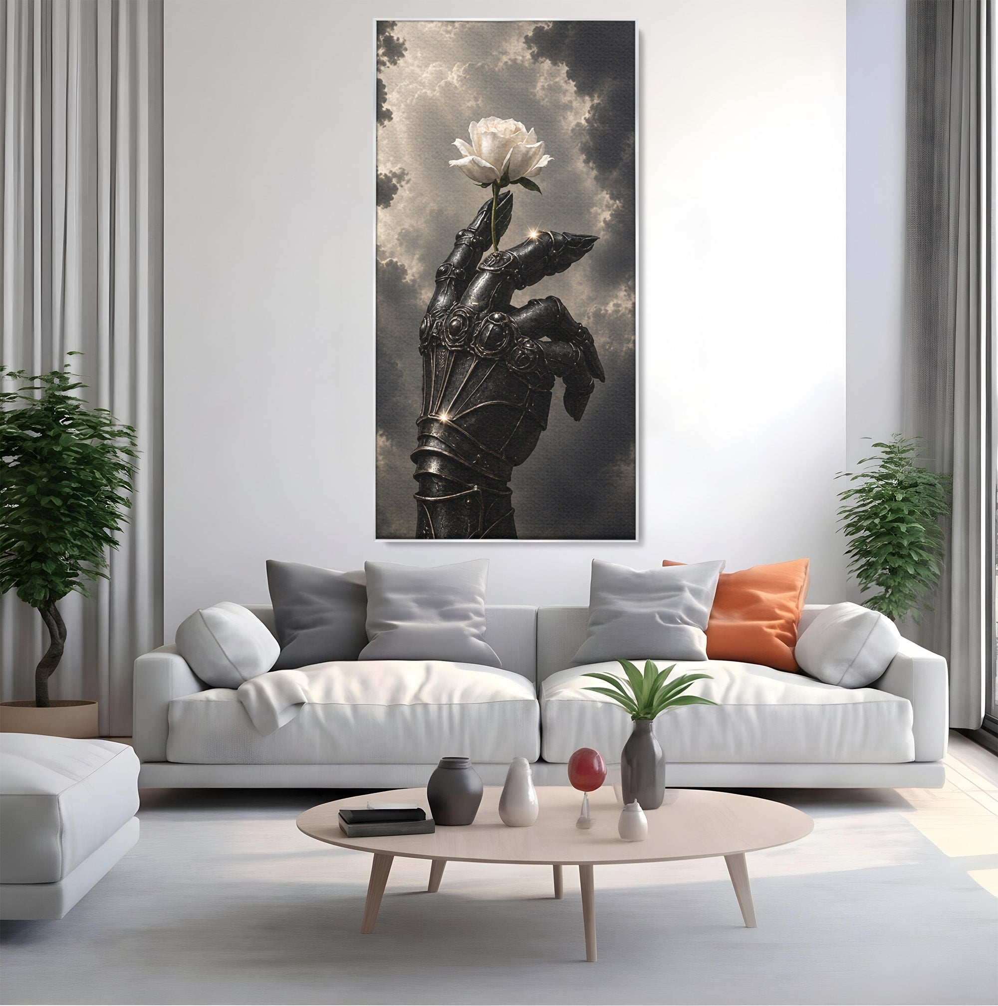 Tablou Canvas Premium LuxCanva® U1098, Mana De Fier Si Floarea, Cavaler, Natura, Mana, Floare, Dormitor, Living, Culori Vibrante