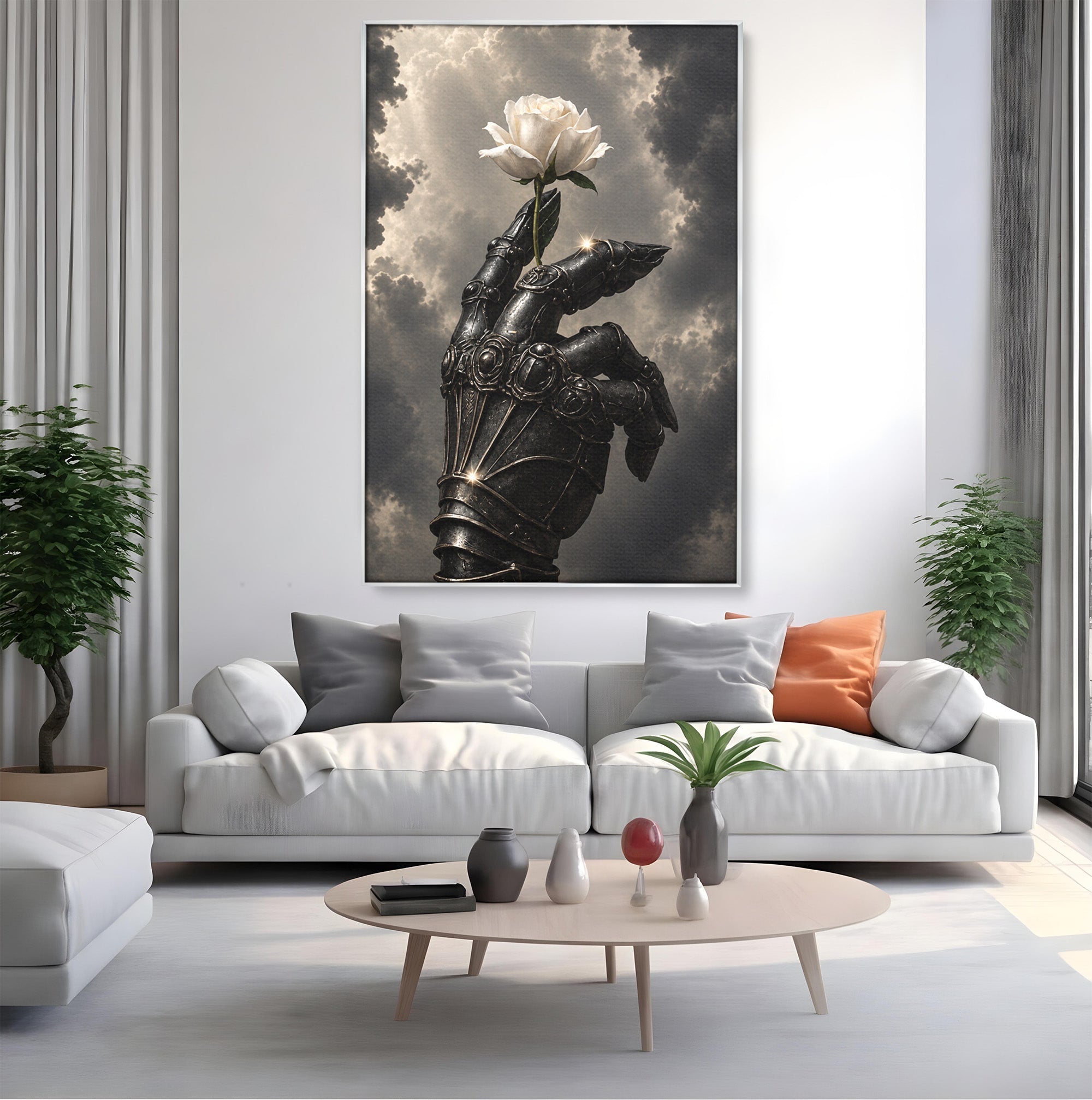 Tablou Canvas Premium LuxCanva® U1098, Mana De Fier Si Floarea, Cavaler, Natura, Mana, Floare, Dormitor, Living, Culori Vibrante