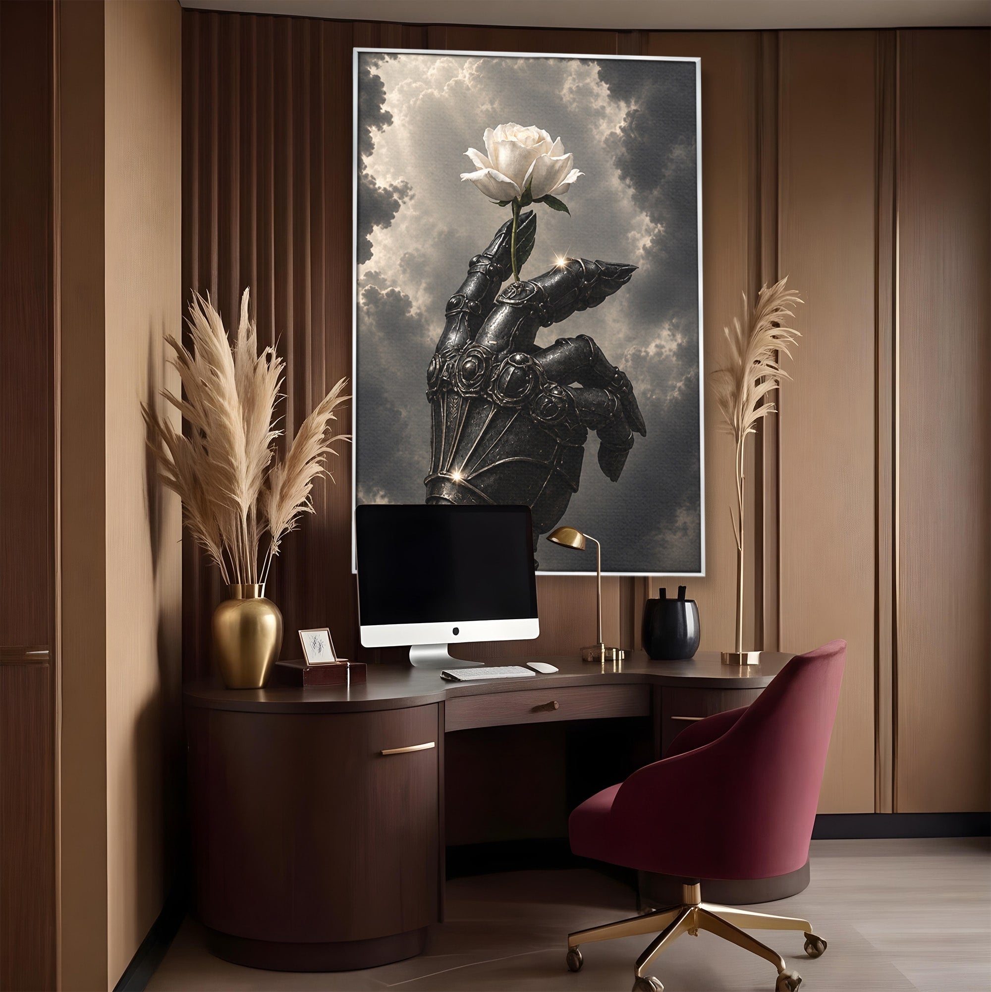 Tablou Canvas Premium LuxCanva® U1098, Mana De Fier Si Floarea, Cavaler, Natura, Mana, Floare, Dormitor, Living, Culori Vibrante