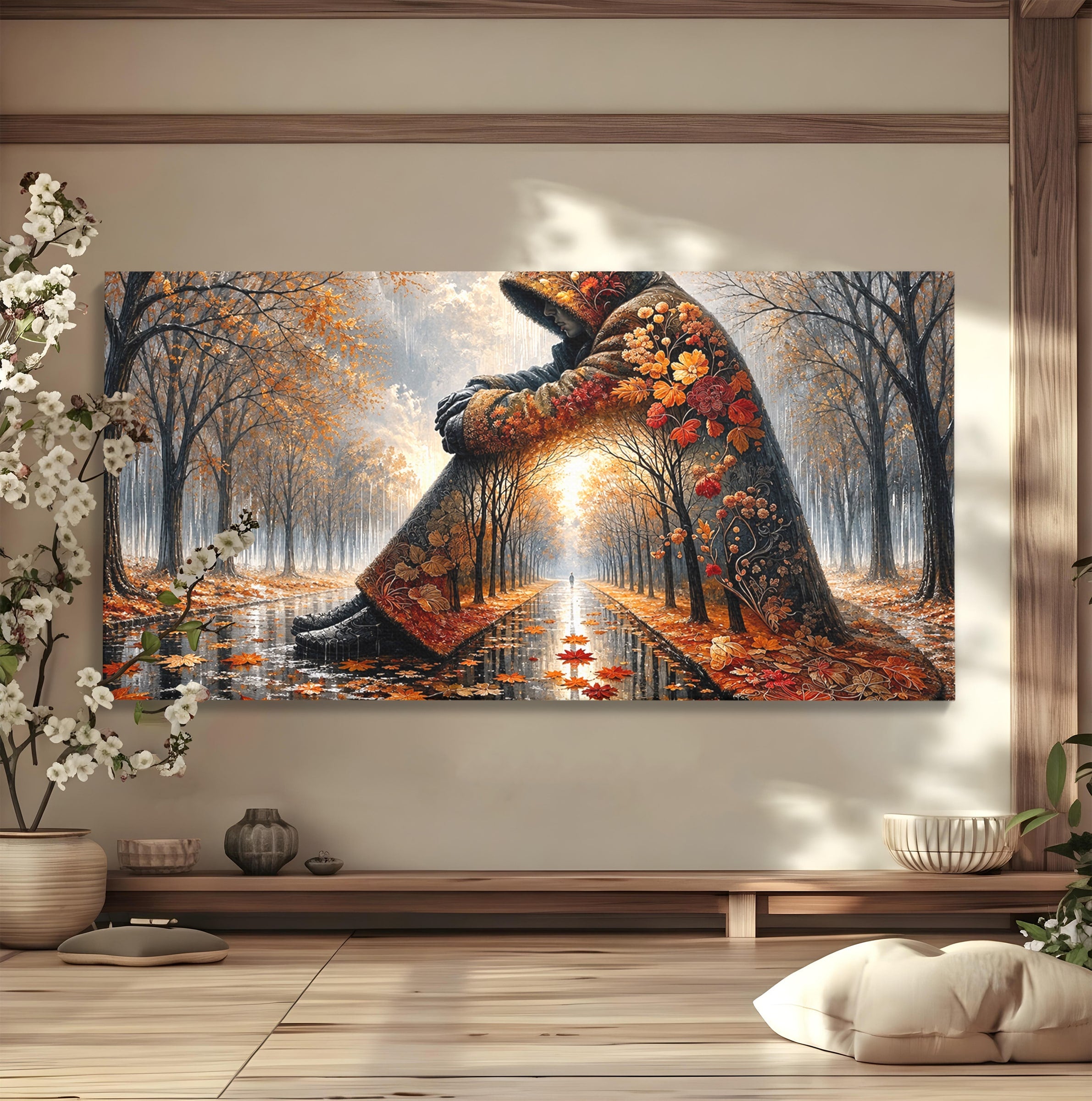 Tablou Canvas Premium LuxCanva® U1099, Toamna Melancolica, Frunze, Reflexie, Peisaj, Toamna, Living, Culori Vibrante
